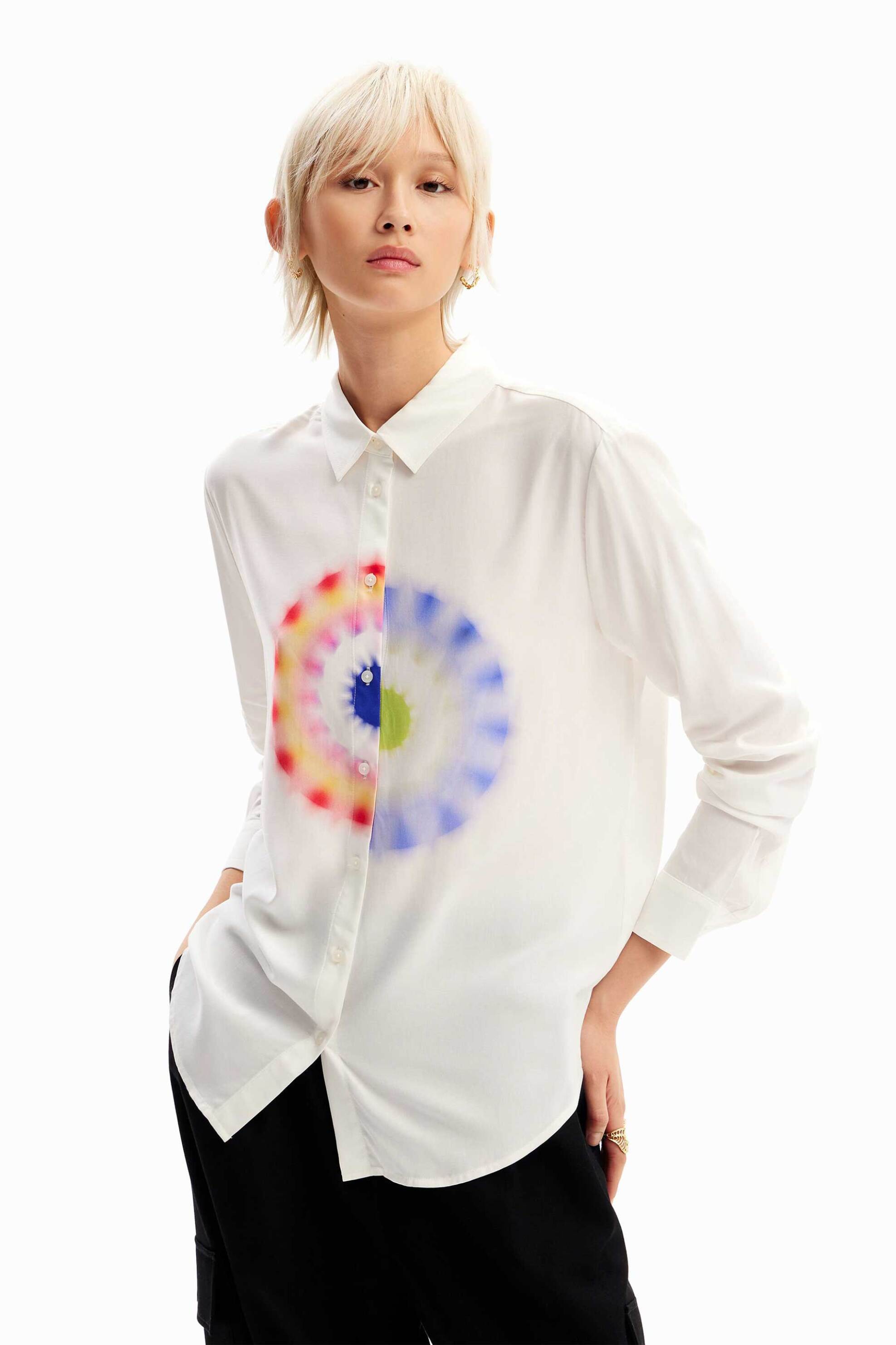 DESIGUAL Desigual γυναικείο πουκάμισο μονόχρωμο με πολύχρωμο off-focus geometric print 