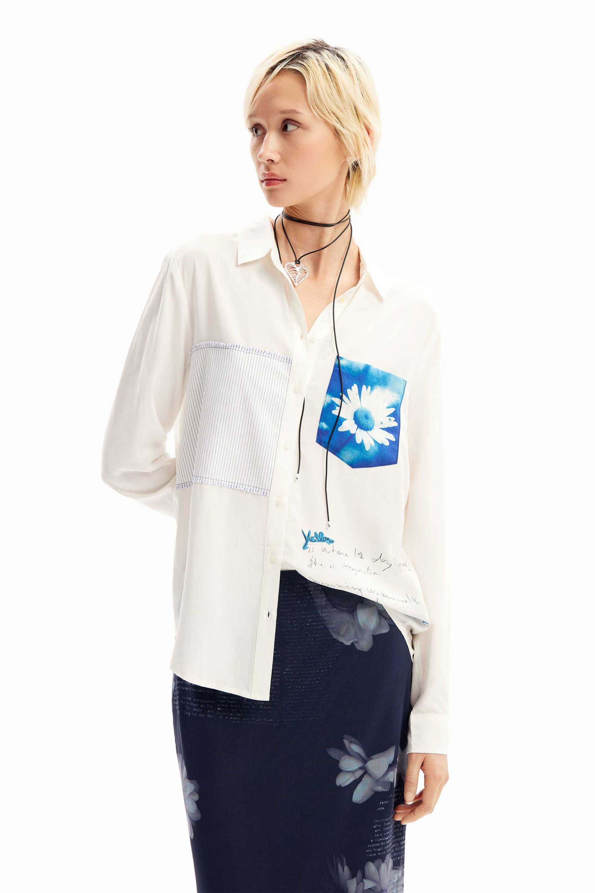 DESIGUAL Desigual γυναικείο πουκάμισο με patchwork σχέδιο και contrast lettering 