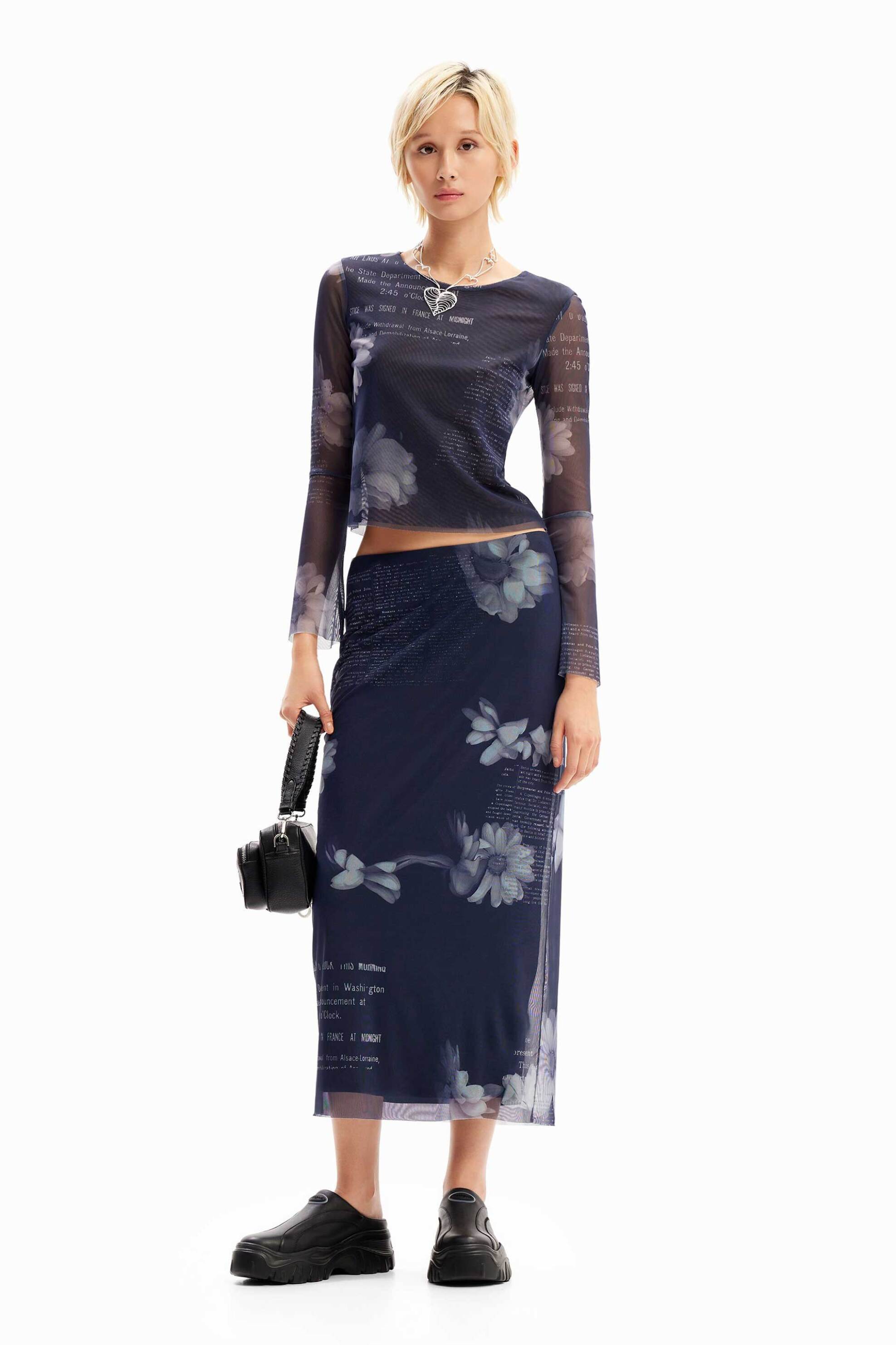 DESIGUAL Desigual γυναικεία midi φούστα με all-over floral και newspaper print 