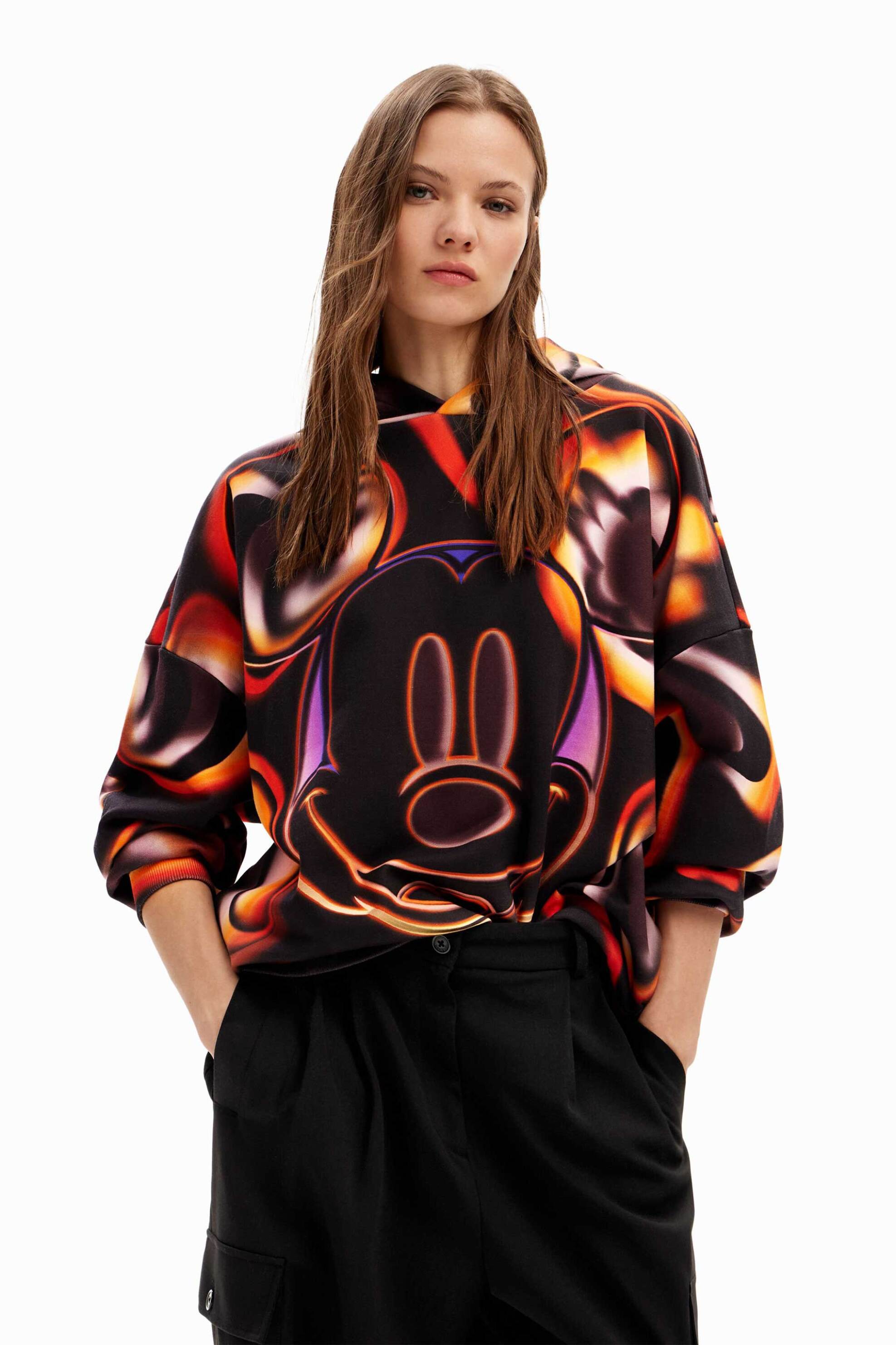 DESIGUAL Desigual γυναικεία βαμβακερή μπλούζα φούτερ με all-over distorded digital Mickey Mouse print 