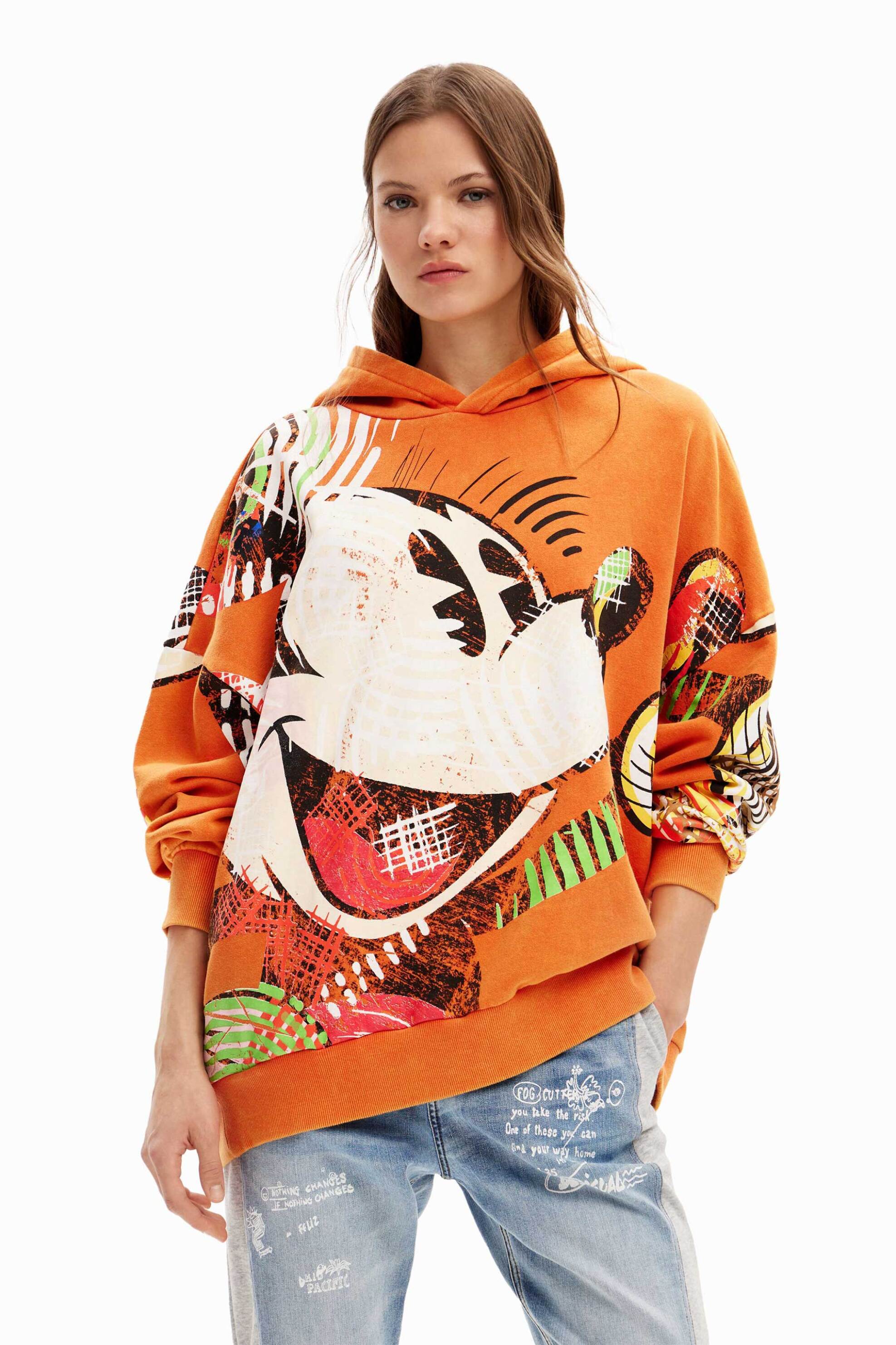 Γυναικεία Ρούχα & Αξεσουάρ > Γυναικεία Ρούχα > Γυναικεία Φούτερ Desigual γυναικεία μπλούζα φούτερ βαμβακερή με all-over πολύχρωμο Mickey Mouse print "Mickey Cubist" - 24SWSK57 Πορτοκαλί