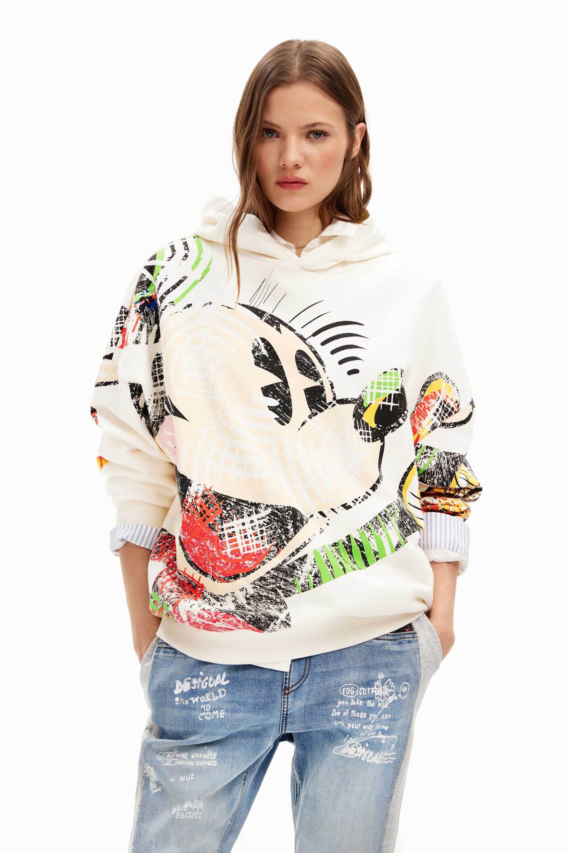 DESIGUAL Desigual γυναικεία μπλούζα φούτερ βαμβακερή με all-over πολύχρωμο Mickey Mouse print 