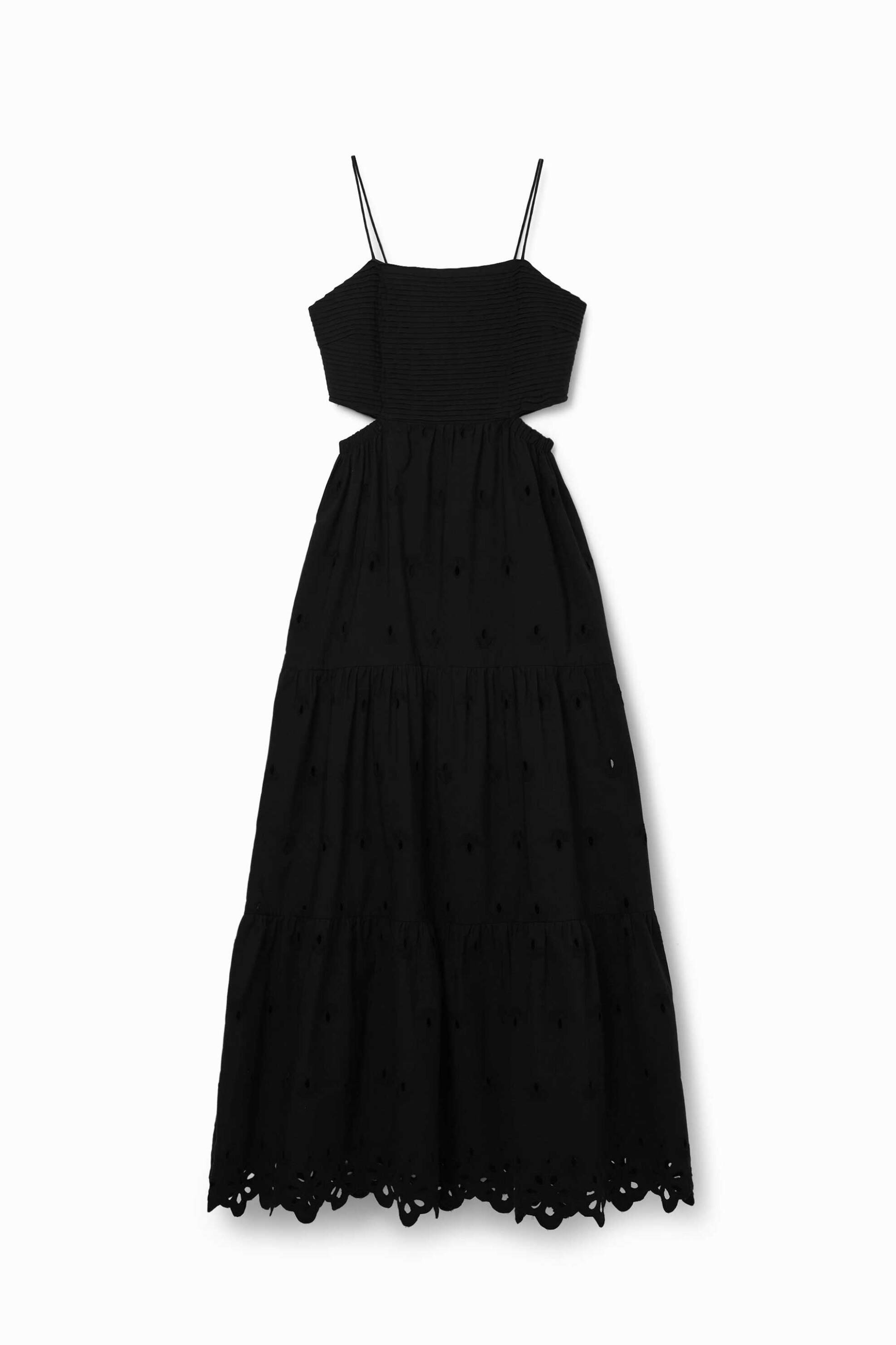 Desigual Γυναικείο Maxi Βαμβακερό Φόρεμα Μονόχρωμο με Σχέδιο Δαντέλα Malver - 24Swvw12 Μαύρο