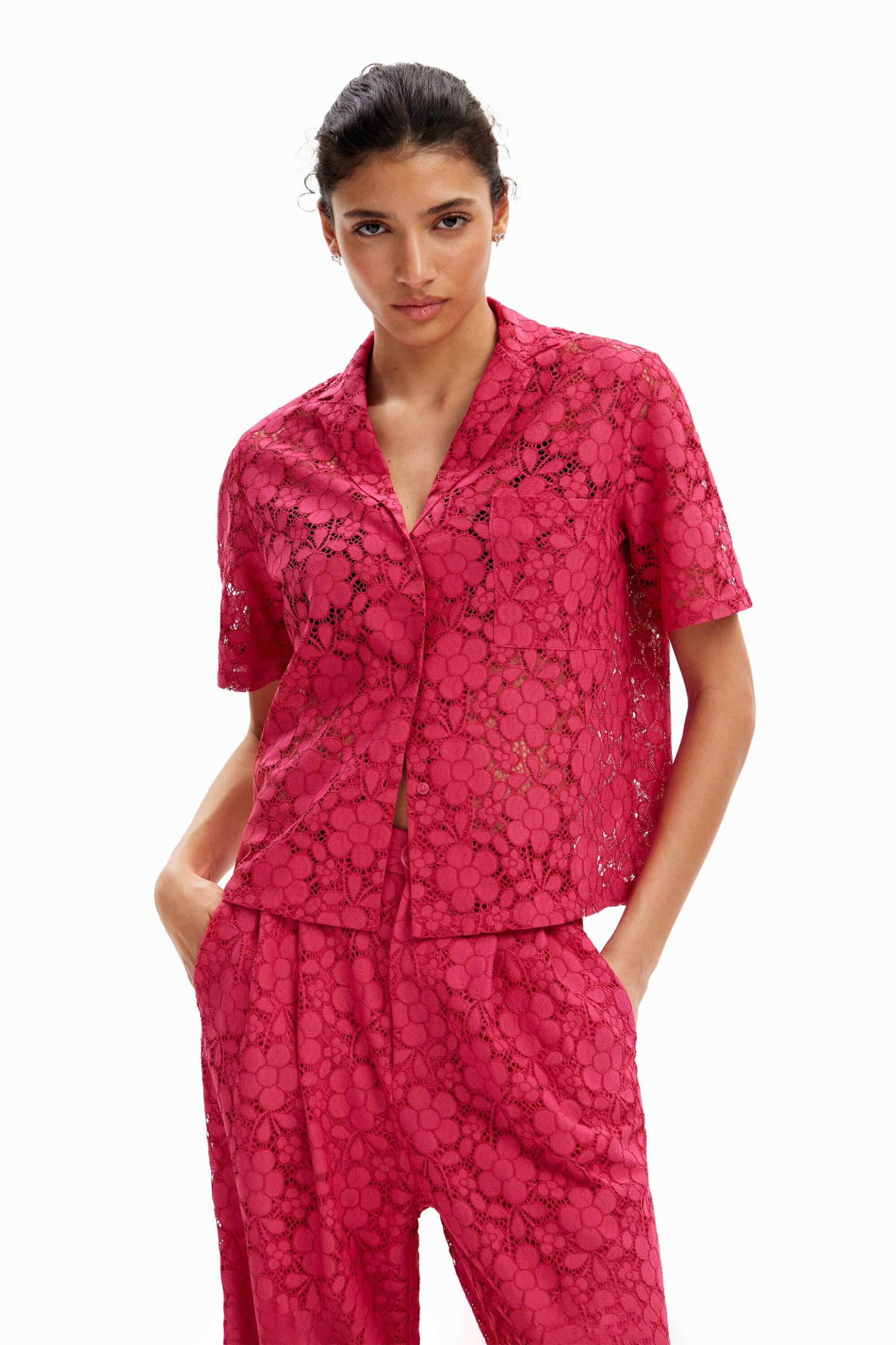 DESIGUAL Desigual γυναικείο πουκάμισο δαντέλα με κοντό μανίκι 