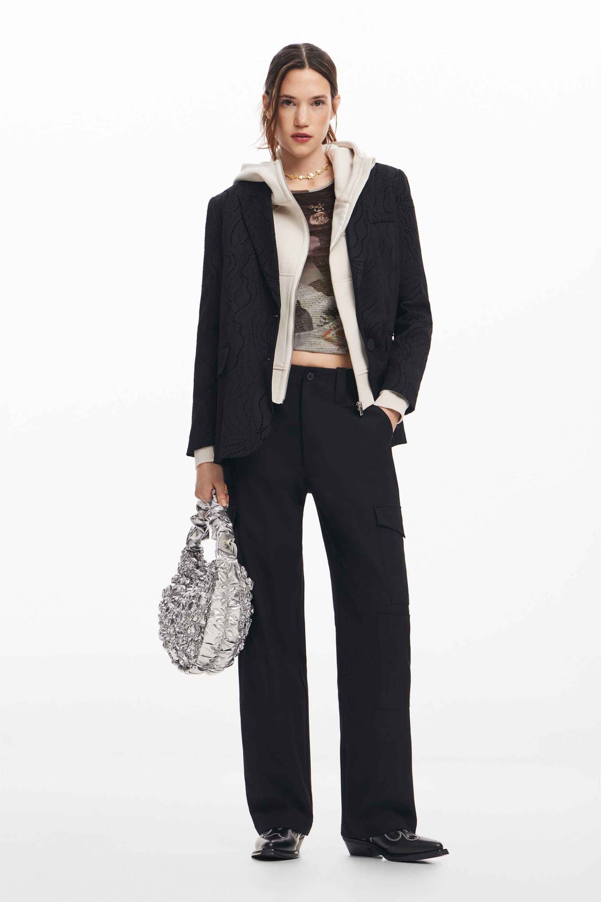 Desigual γυναικείο παντελόνι cargo μονόχρωμο "Volga" - 24WWPW17 Μαύρο