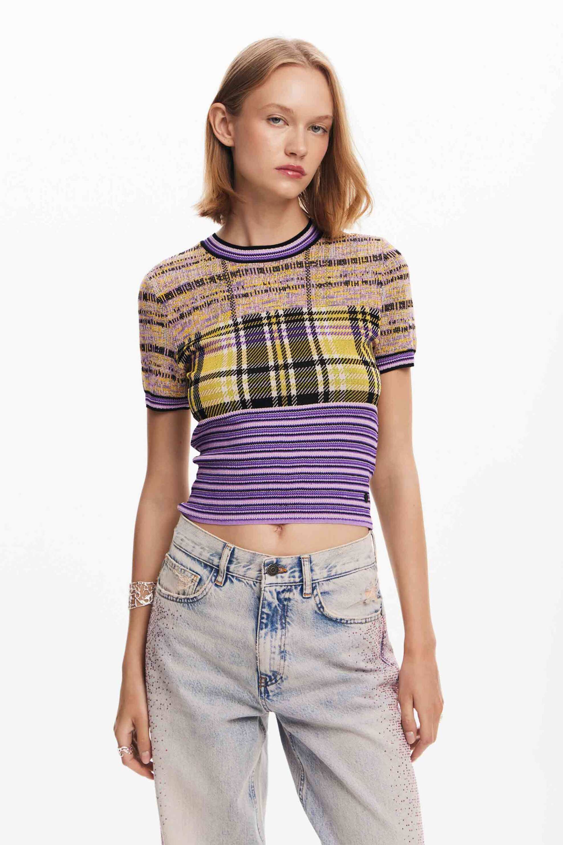 Desigual γυναικείο τοπ με καρό print "Cuadri" - 24WWTK63 Πολύχρωμο