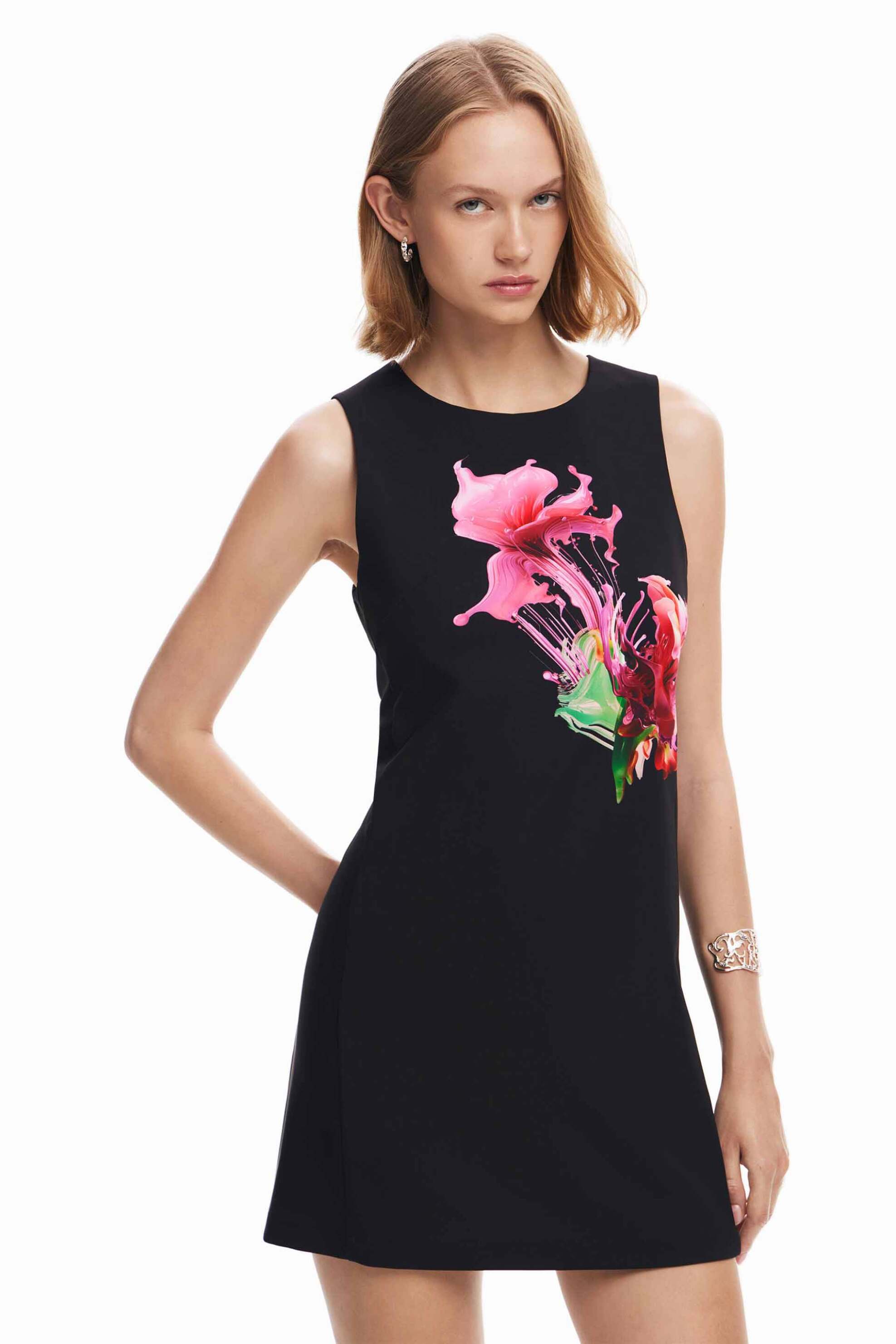 Desigual γυναικείο mini φόρεμα αμάνικο με floral print 
