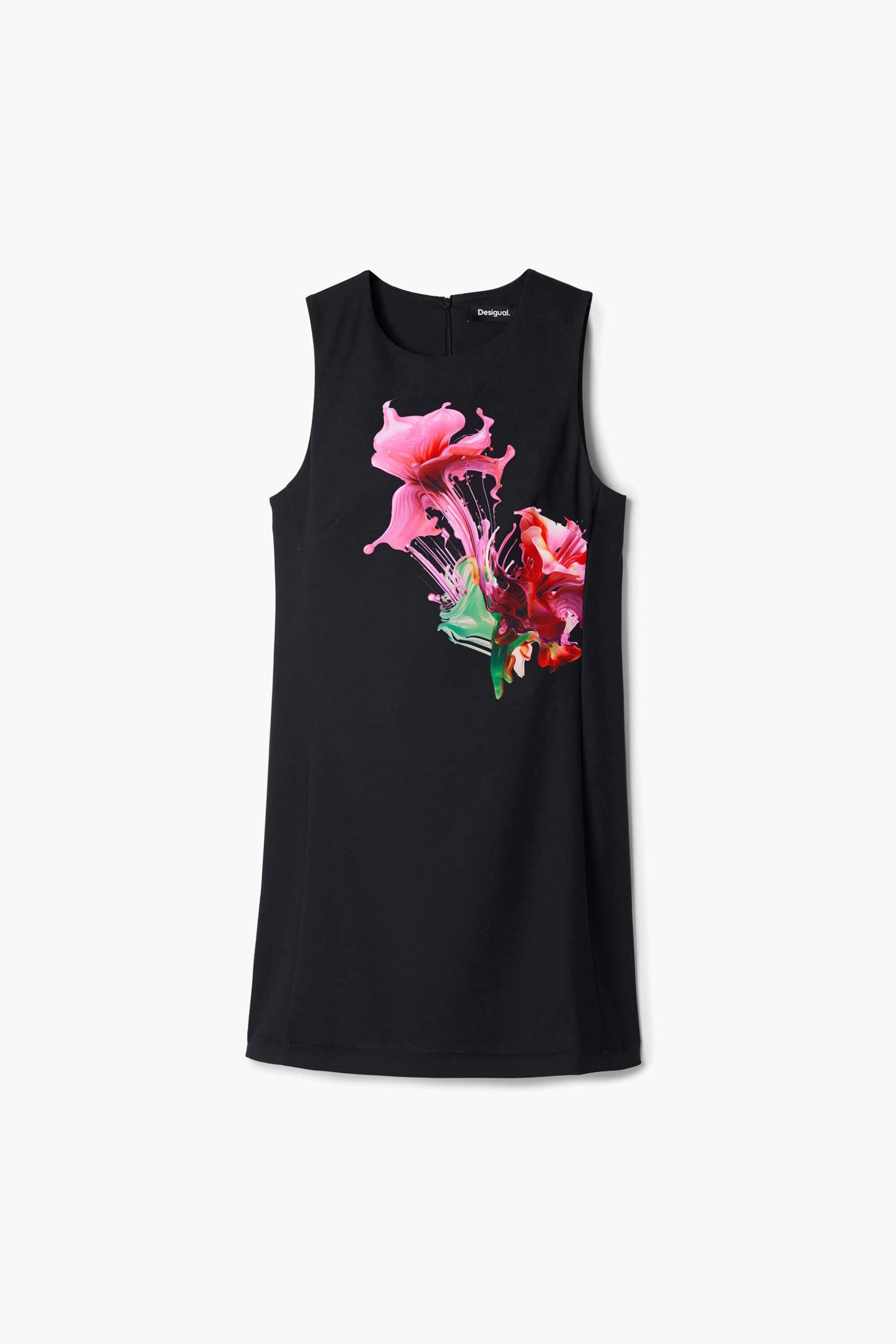 Desigual Γυναικείο Mini Φόρεμα Αμάνικο με Floral Print Phoenix - 24Wwvw05 Μαύρο