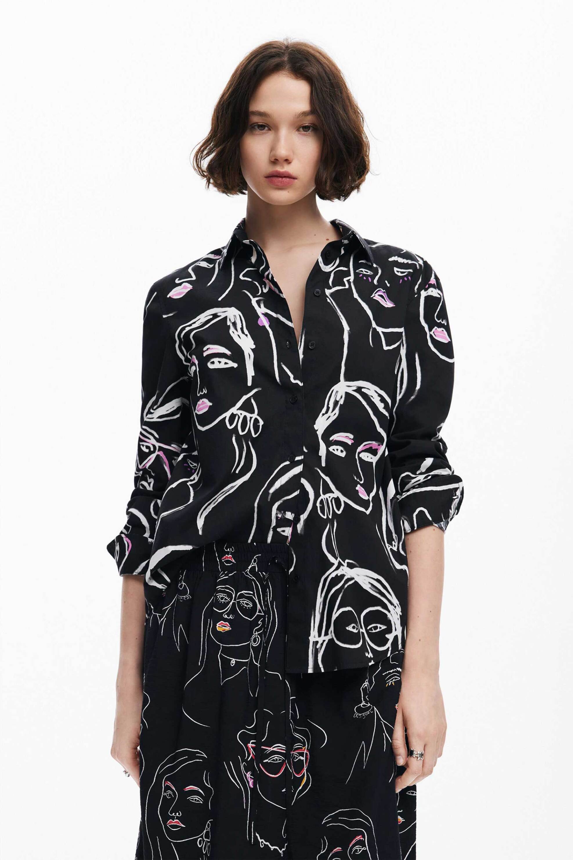 Desigual γυναικείο πουκάμισο με all-over face print Regular Fit | M