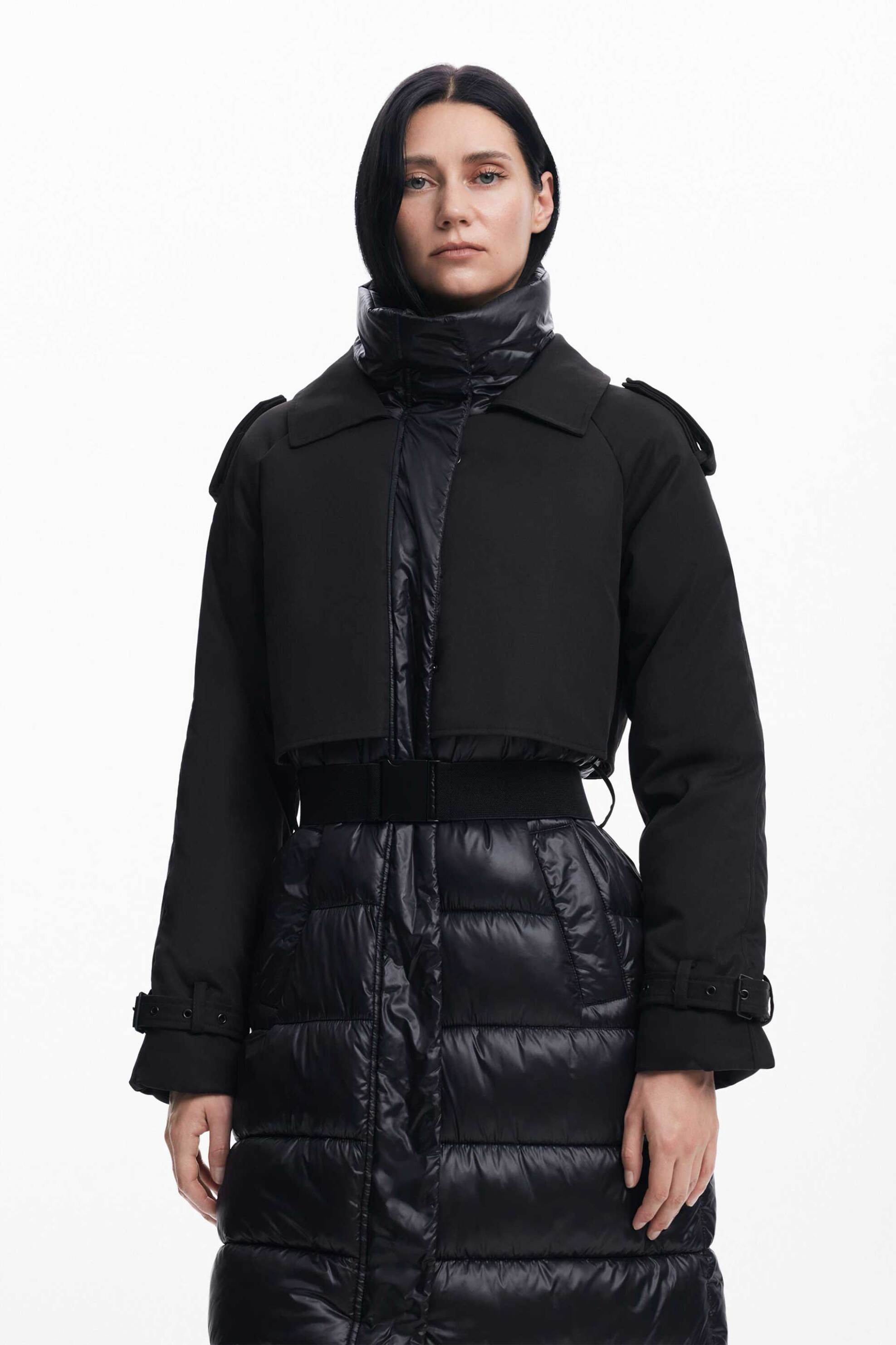 Desigual γυναικείο μπουφάν μονόχρωμο καπιτονέ με ζώνη στη μέση Regular Fit