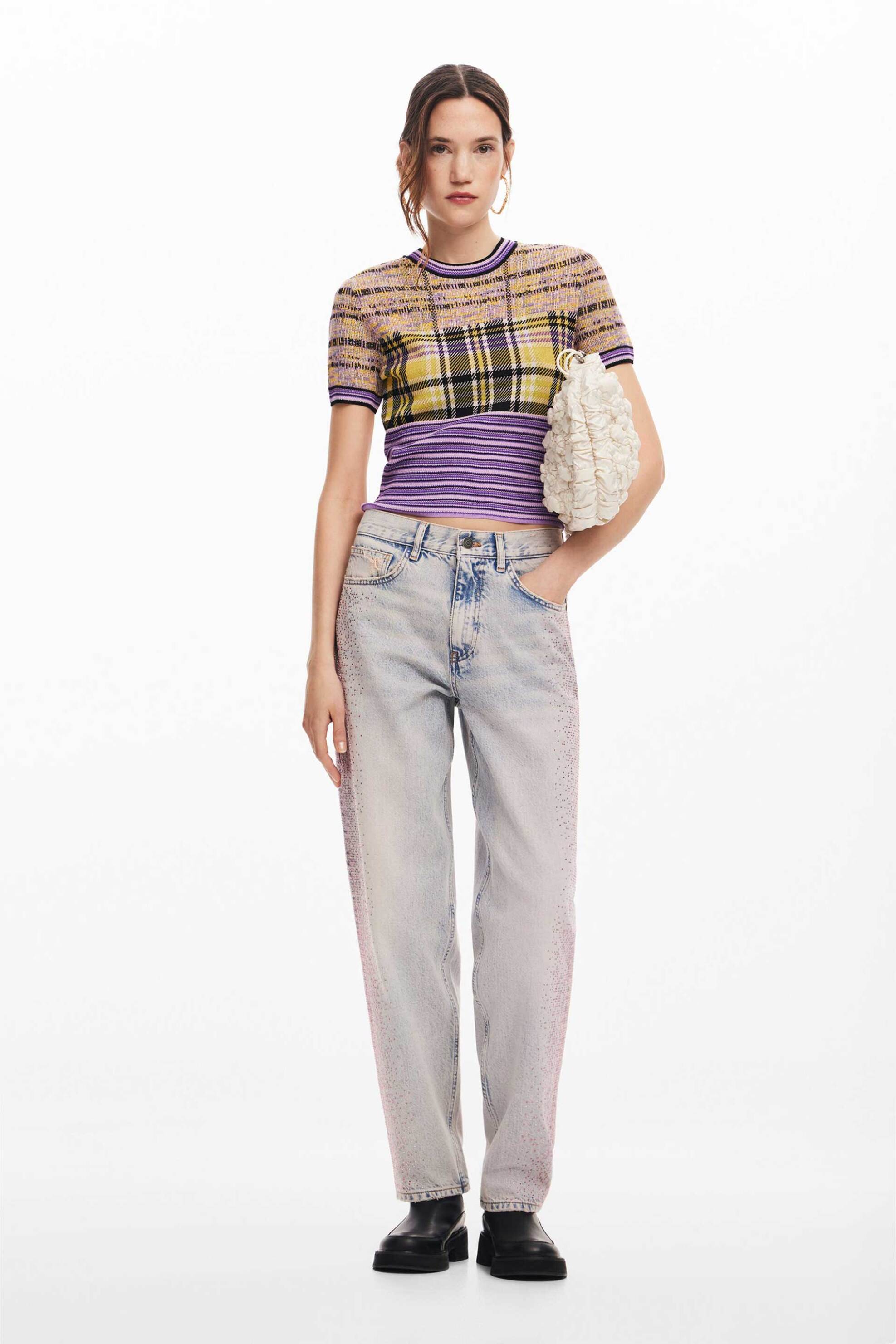 DESIGUAL Desigual γυναικείο τζιν παντελόνι πεντάτσεπο με στρας και logo patch Straight Fit - 24WWDD92 Denim Blue Ανοιχτό