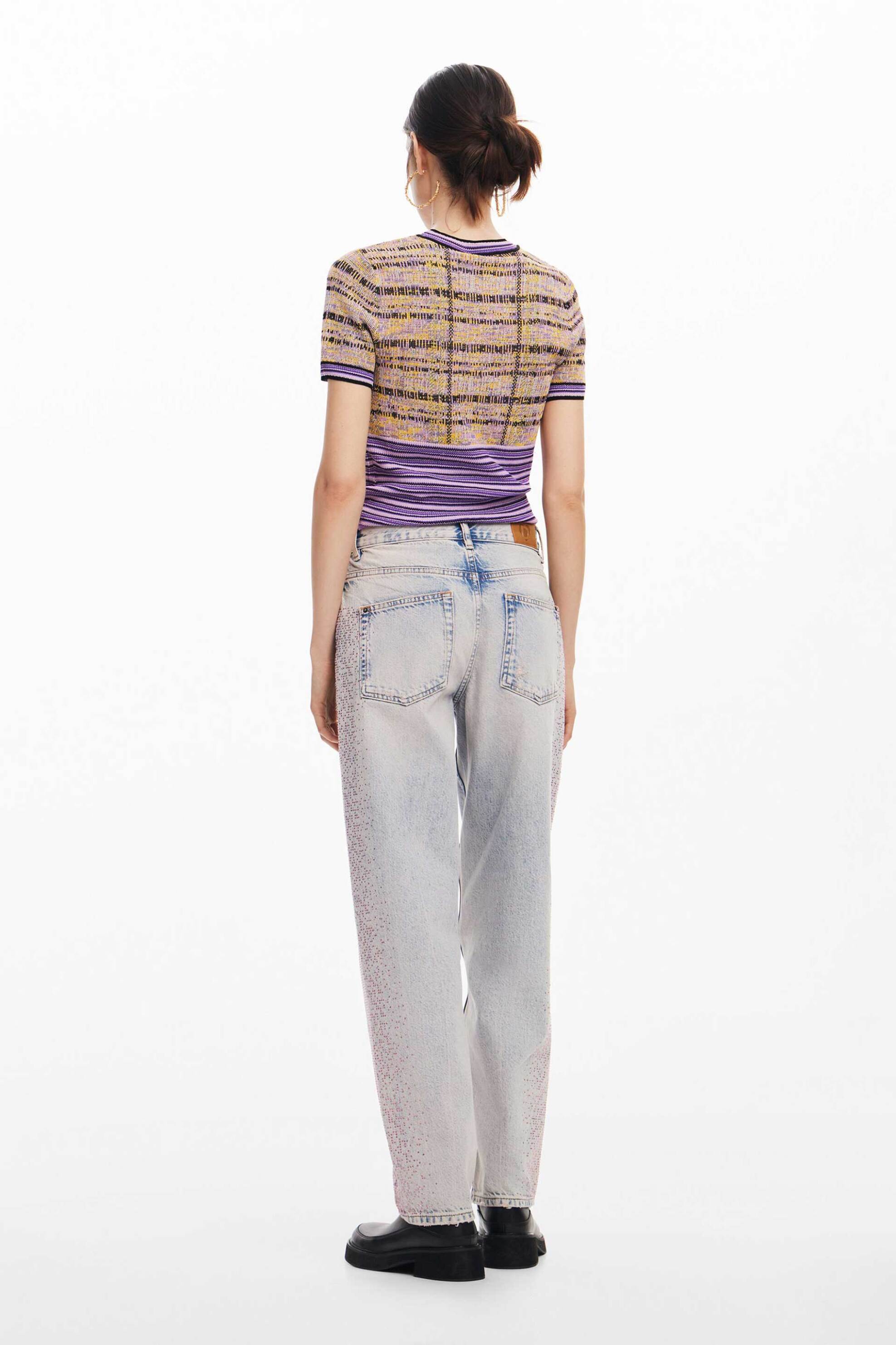 Desigual γυναικείο τζιν παντελόνι πεντάτσεπο με στρας και logo patch Straight Fit - 24WWDD92 Denim Blue Ανοιχτό φωτογραφία