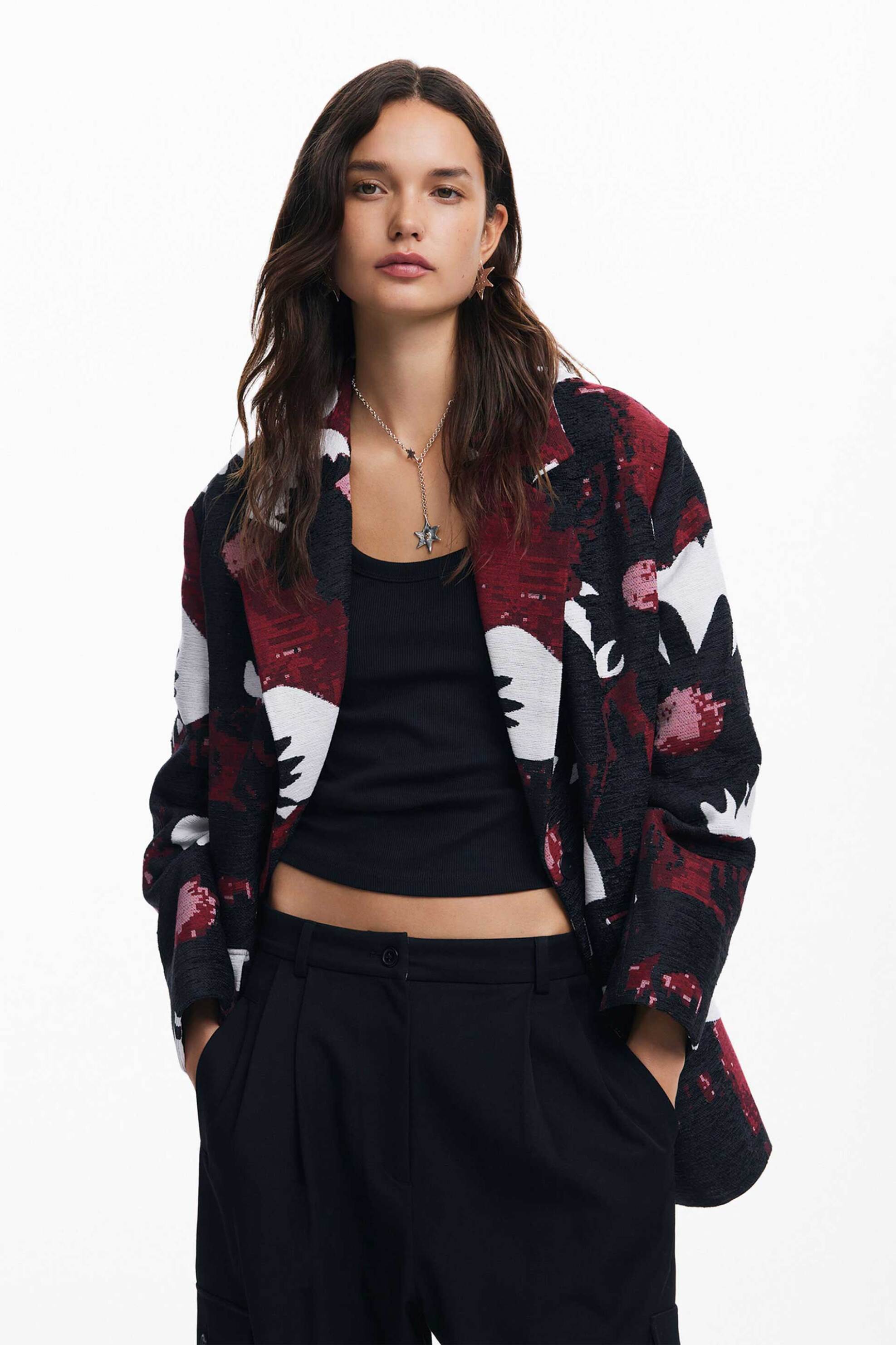 DESIGUAL Desigual γυναικείο παλτό με all-over print Loose Fit - 24WWEW64 Μαύρο