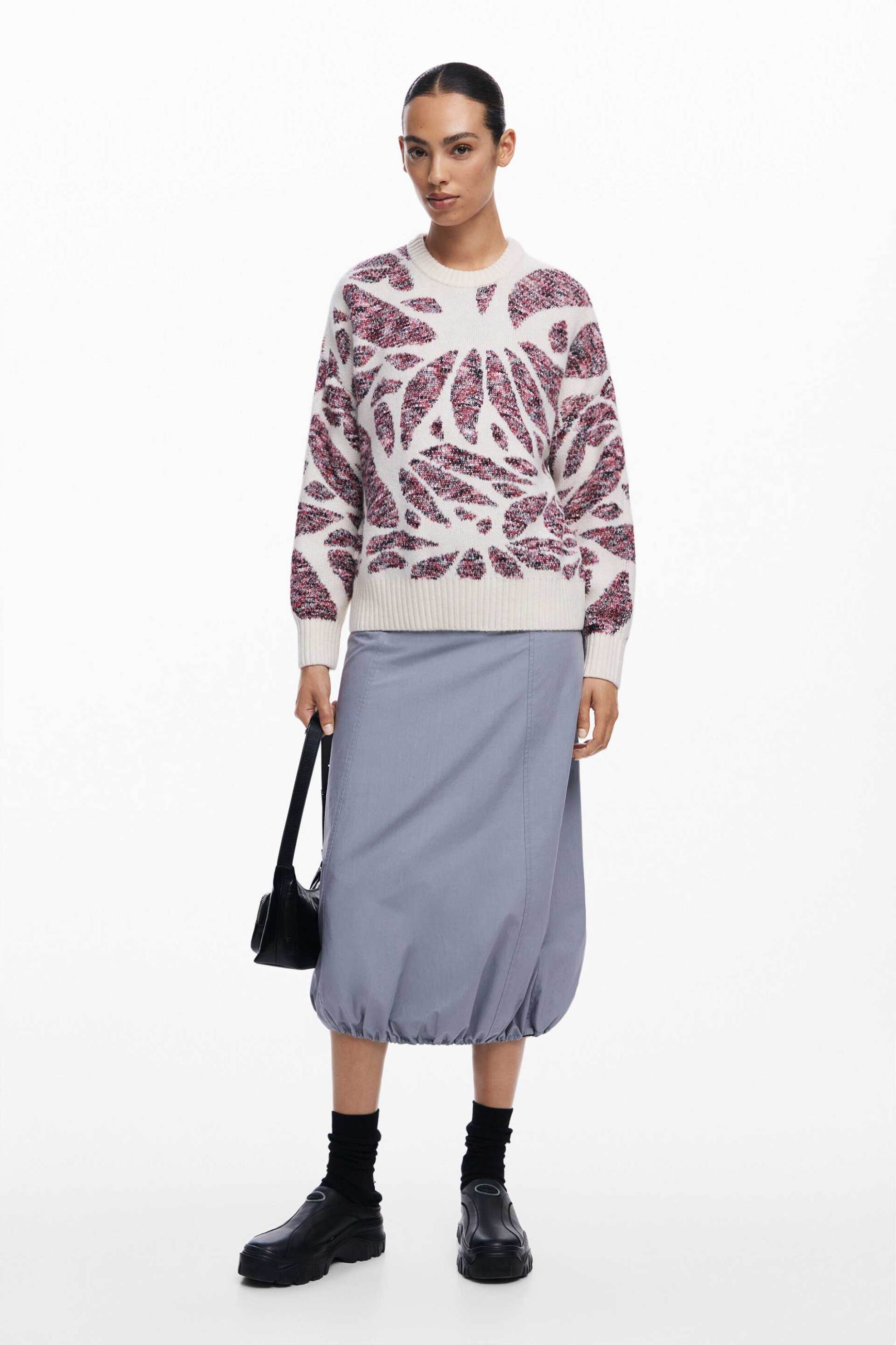 Desigual γυναικείο πουλόβερ με all-over print και ribbed λεπτομέρειες Loose Fit - 24WWJF57 Λευκό φωτογραφία