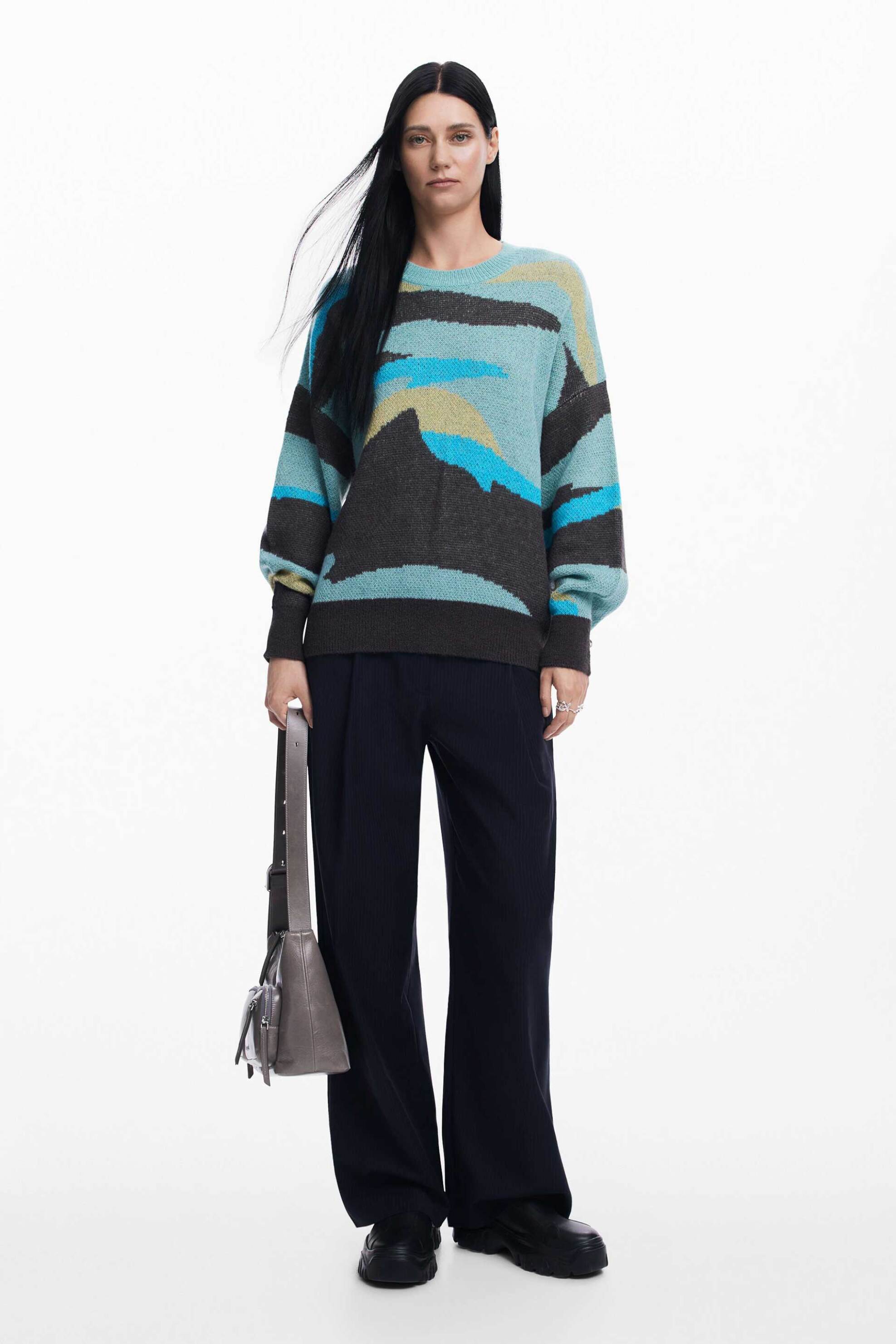 Desigual γυναικείο πουλόβερ με all-over print και ribbed λεπτομέρειες Oversized Fit - 24WWJF62 Γαλάζιο φωτογραφία