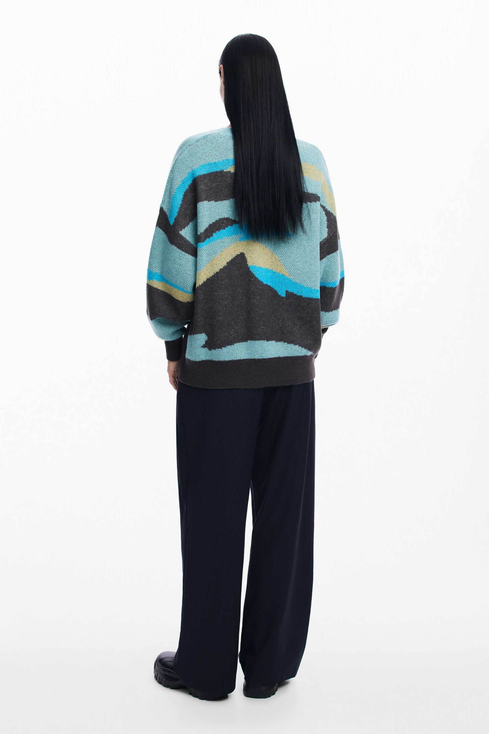 Desigual γυναικείο πουλόβερ με all-over print και ribbed λεπτομέρειες Oversized Fit - 24WWJF62 Γαλάζιο φωτογραφία