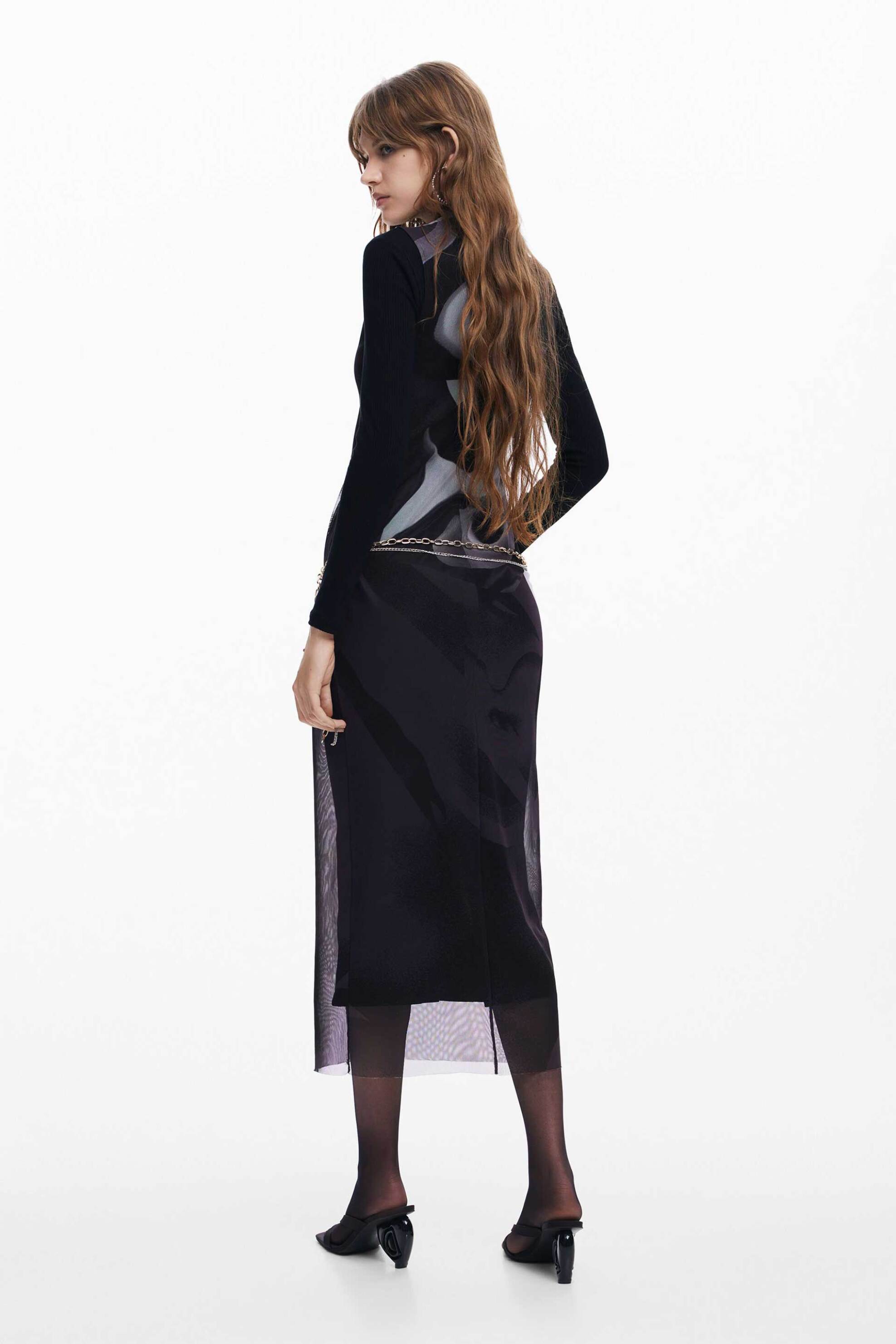 Desigual γυναικείο midi φόρεμα με all-over print Slim Fit - 24WWVK58 Μαύρο φωτογραφία