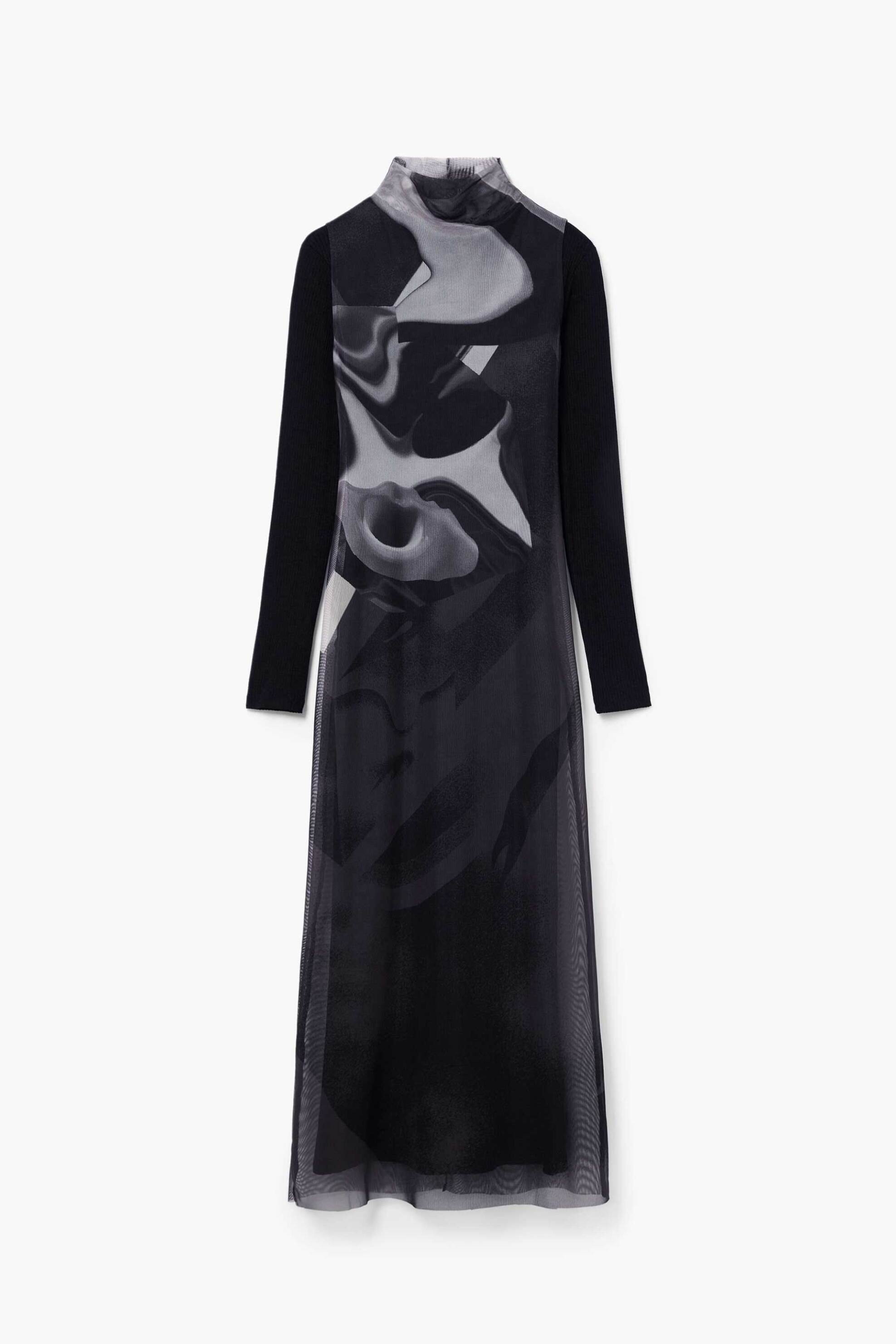 Desigual γυναικείο midi φόρεμα με all-over print Slim Fit - 24WWVK58 Μαύρο φωτογραφία