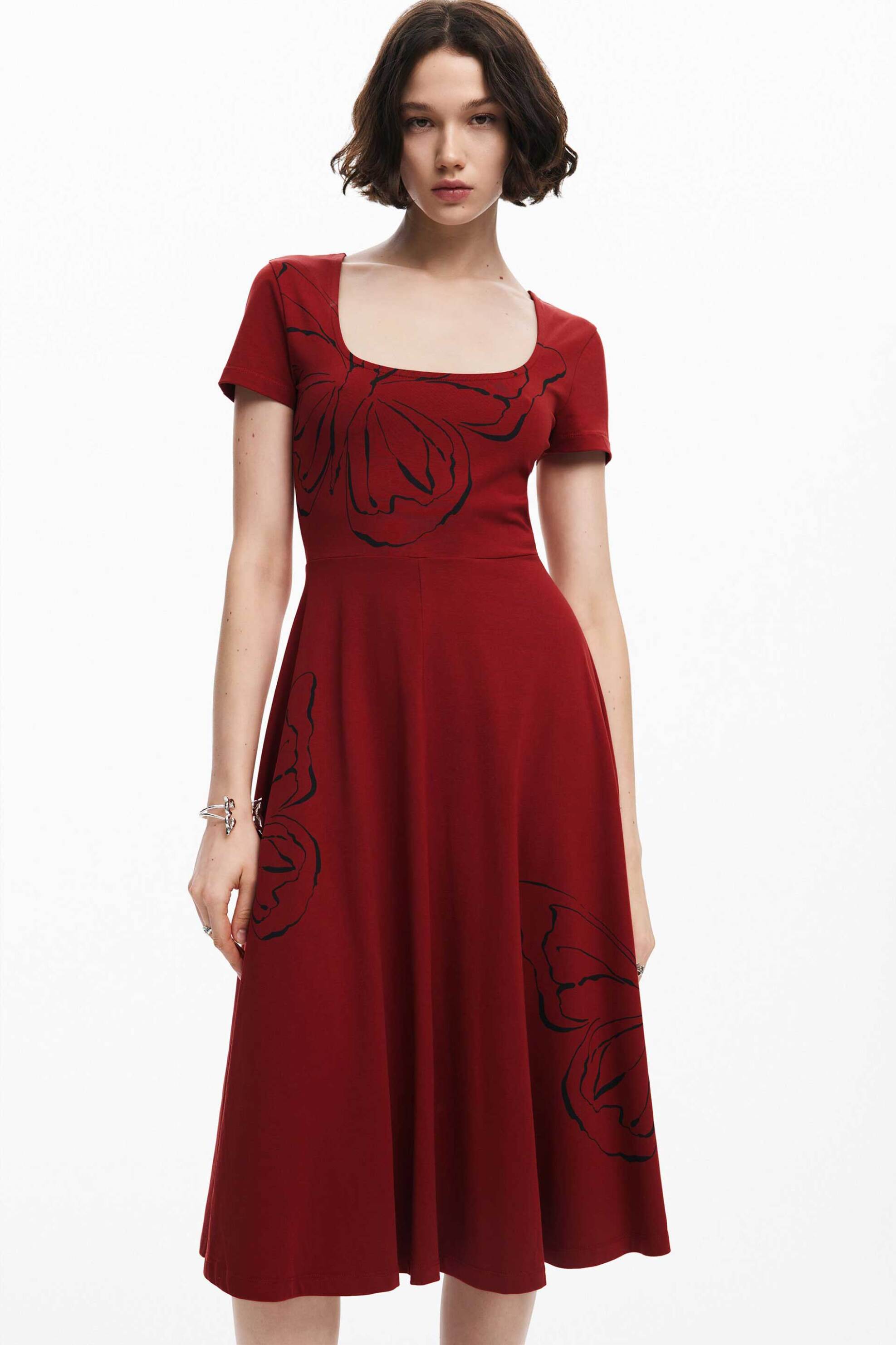 DESIGUAL Desigual γυναικείο midi φόρεμα με all-over butterfly print Regular Fit - 24WWVK66 Κόκκινο