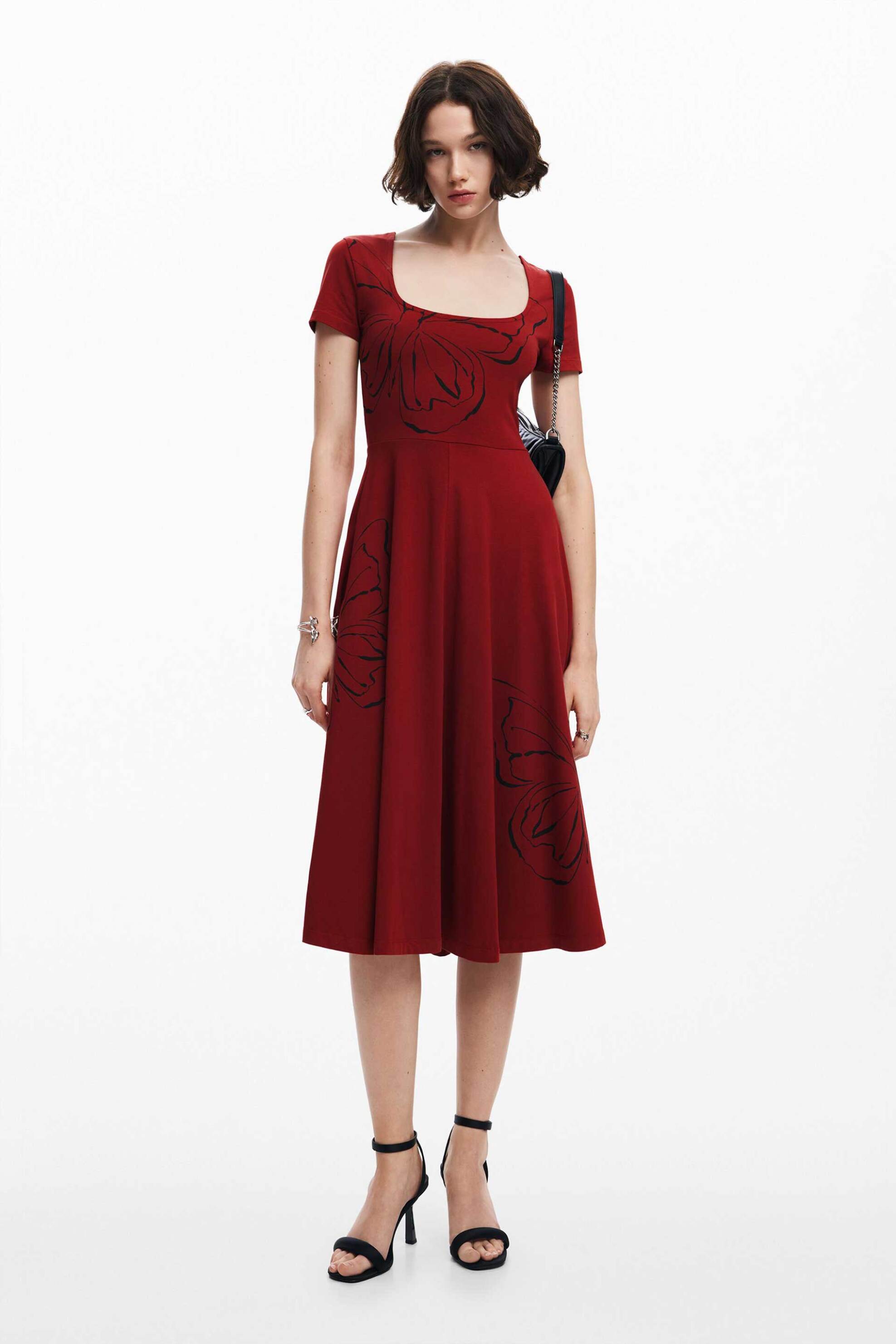 Desigual γυναικείο midi φόρεμα με all-over butterfly print Regular Fit - 24WWVK66 Κόκκινο φωτογραφία