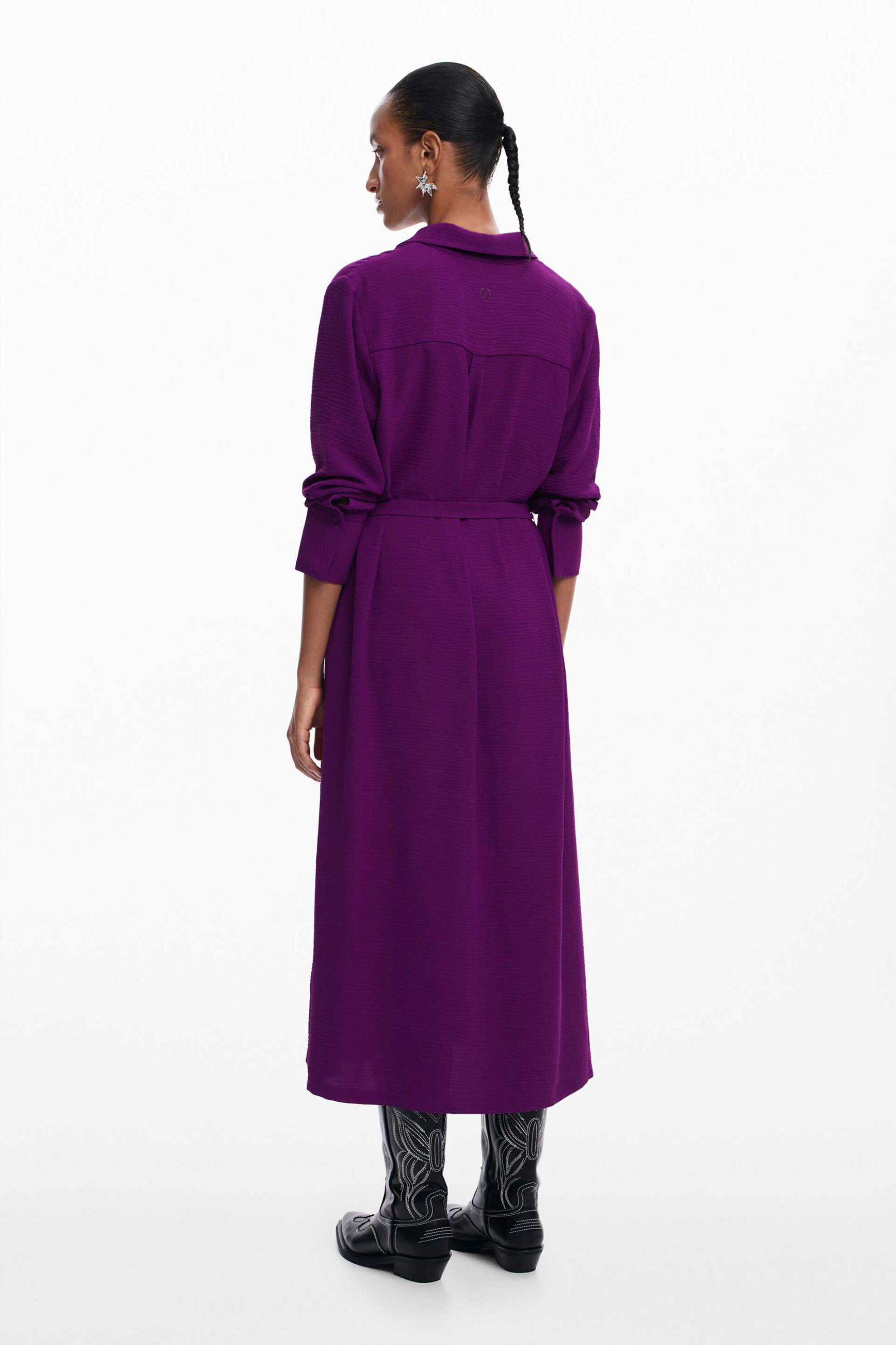 Desigual γυναικείο midi φόρεμα σεμιζιέ μονόχρωμο με ασορτί ζώνη στη μέση Regular Fit - 24WWVW44 Βιολετί φωτογραφία