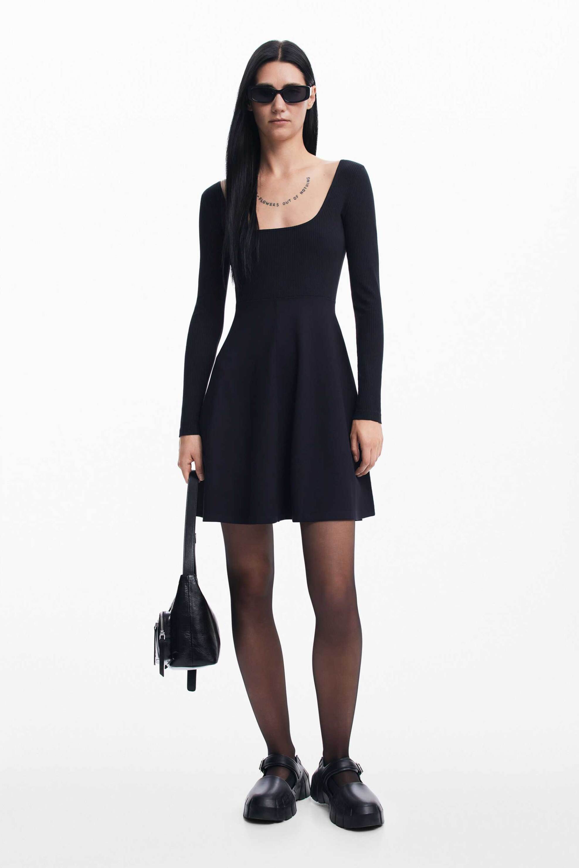 Desigual γυναικείο mini φόρεμα μονόχρωμο Regular Fit - 24WWVK68 Μαύρο