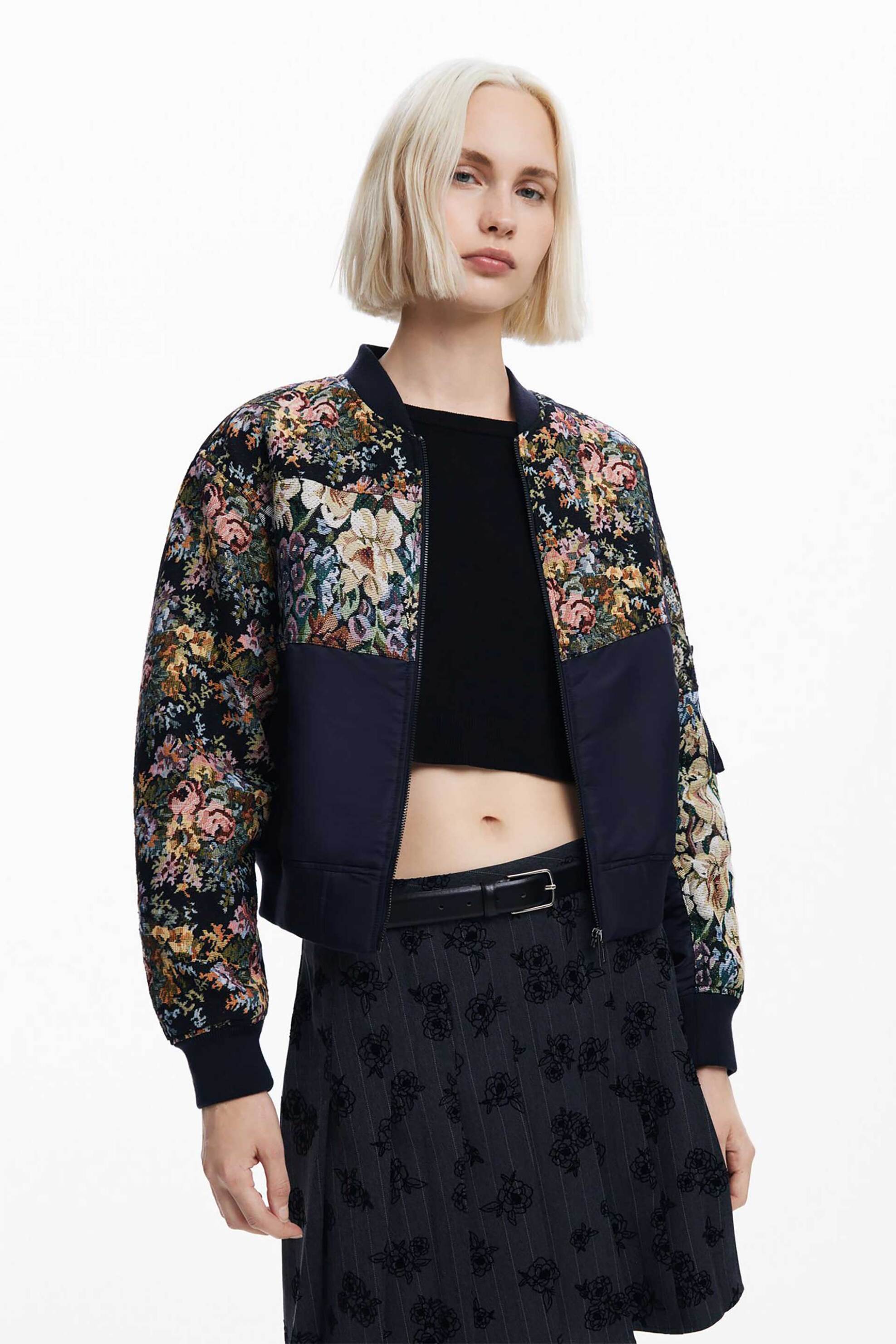 DESIGUAL Desigual γυναικείο μπουφάν bomber με floral σχέδιο Regular Fit - 24WWEWB1 Μπλε Σκούρο