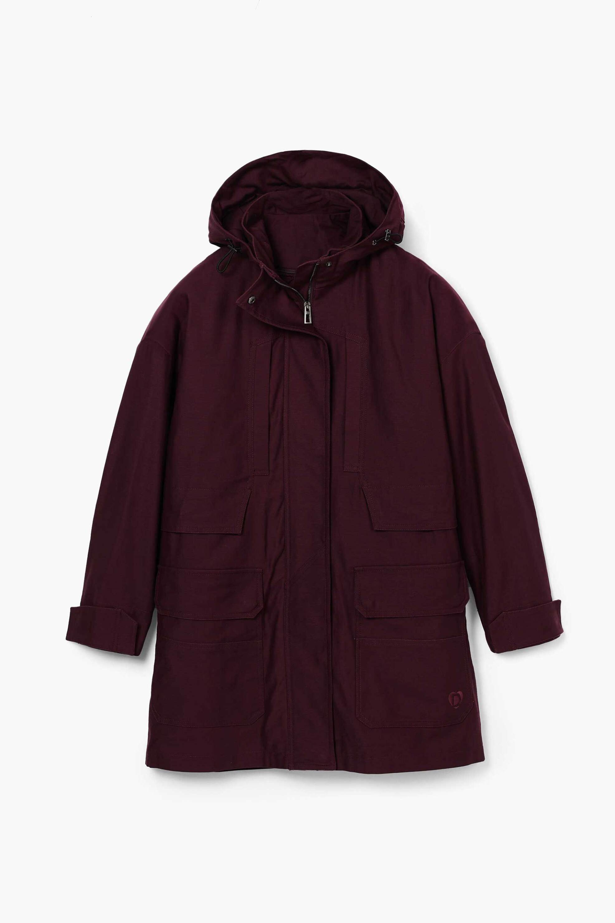 Desigual γυναικείο μπουφάν παρκά μονόχρωμο με κουκούλα και σχέδιο Regular Fit - 24WWEW20 Μοβ Σκούρο φωτογραφία