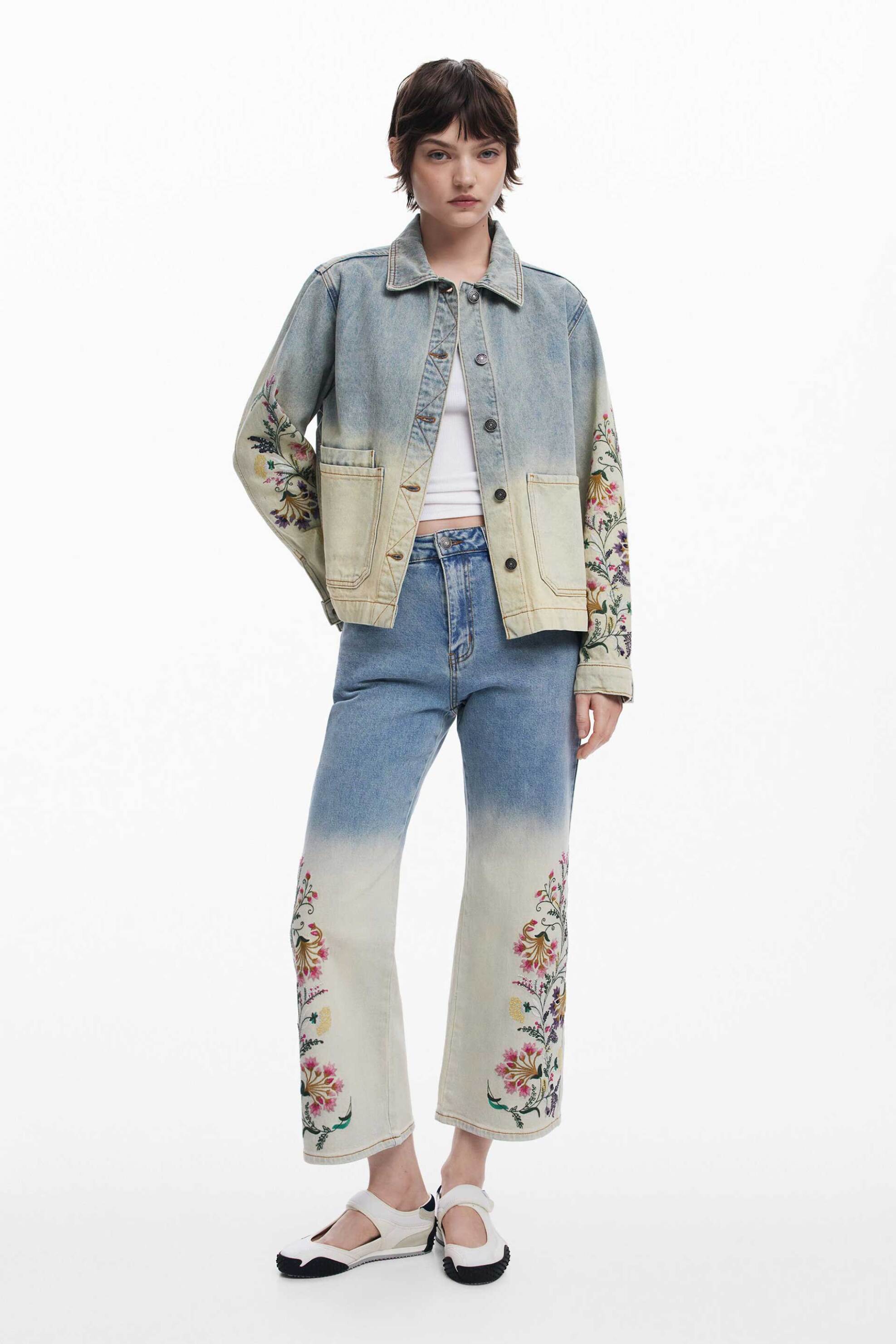 DESIGUAL Desigual γυναικείo τζιν παντελόνι culotte με floral print 