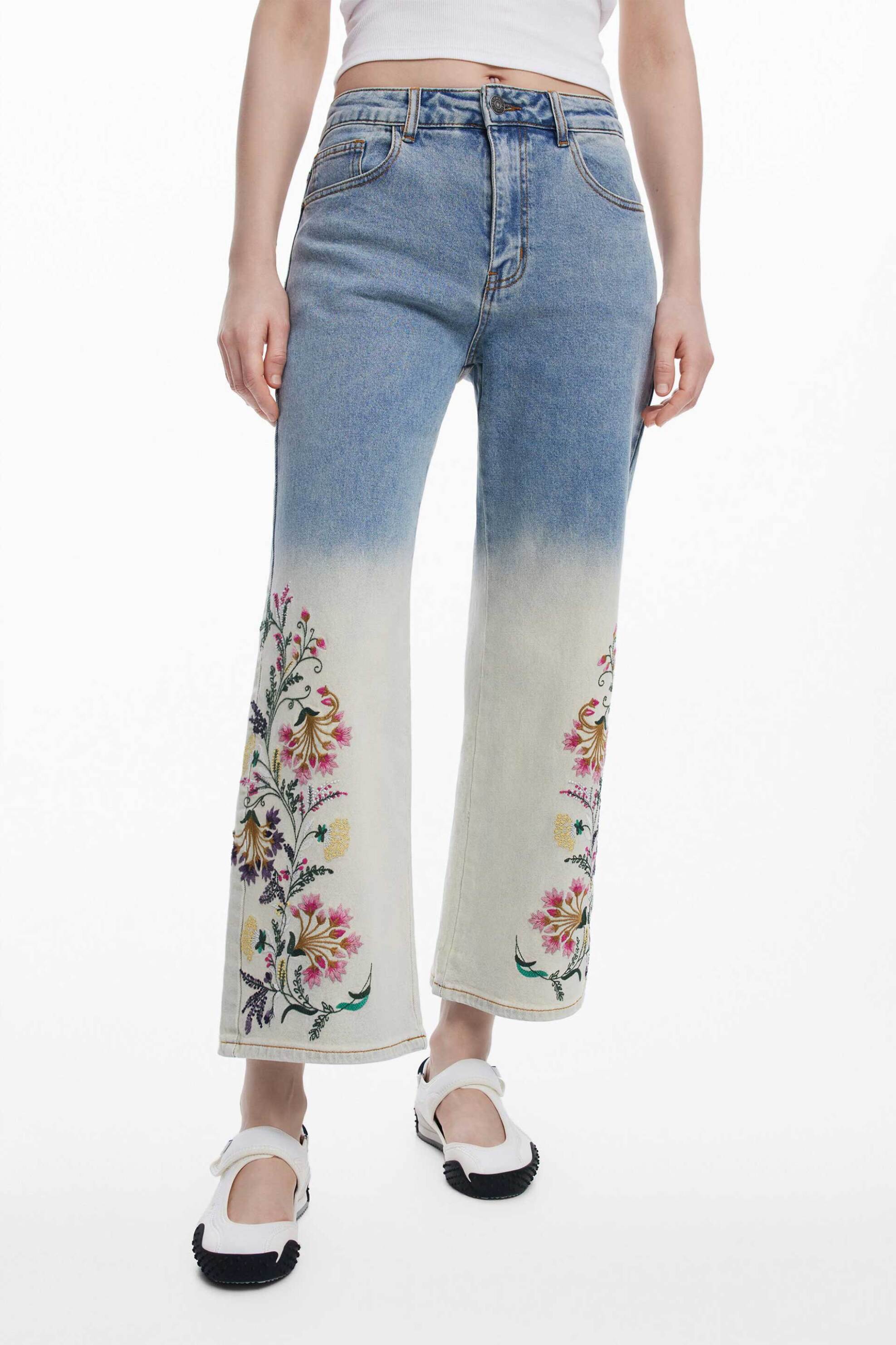 DESIGUAL Desigual γυναικείo τζιν παντελόνι culotte με floral print "Texas" - 25SWDD01 Μπλε Ανοιχτό - 2