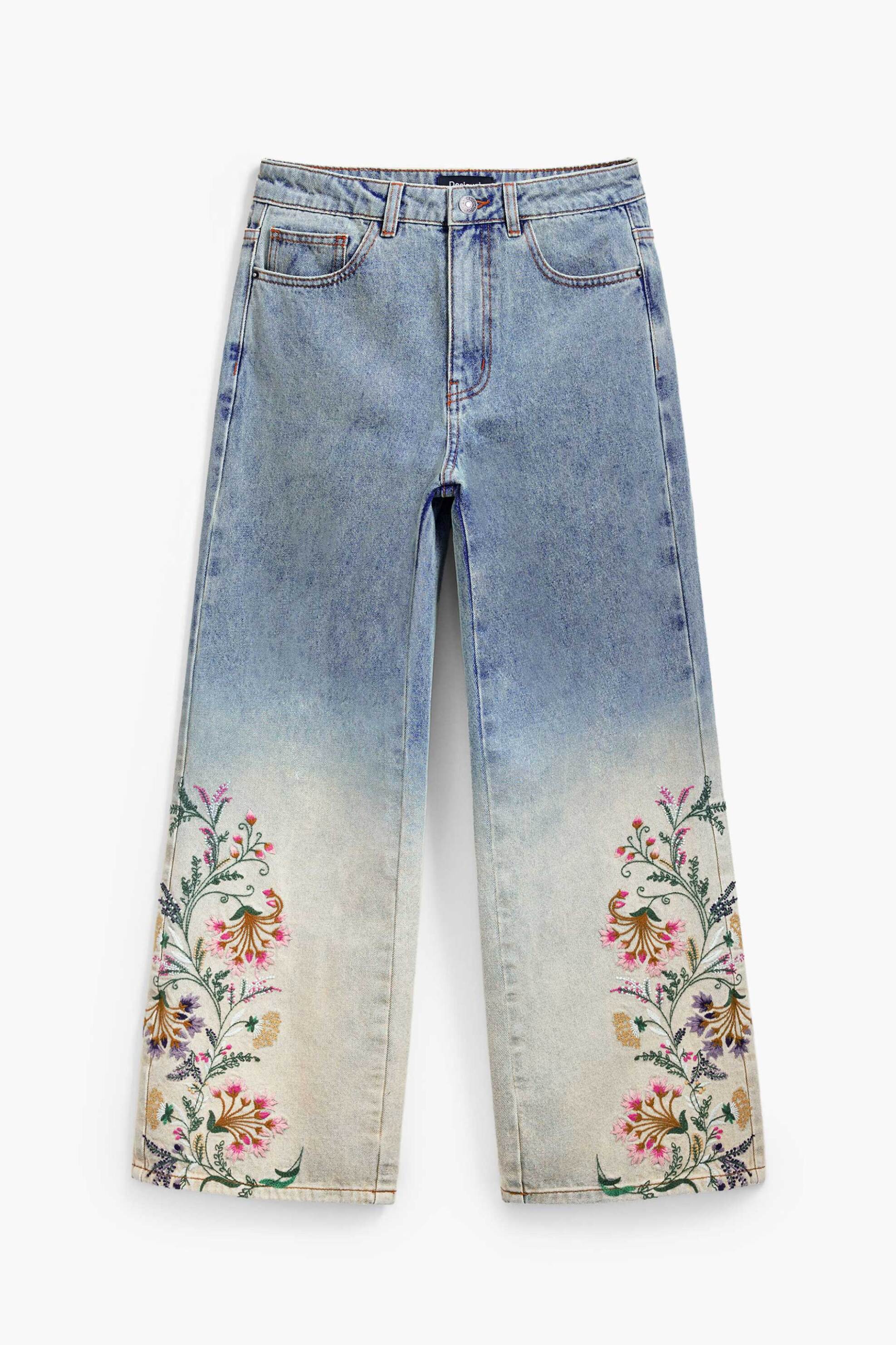 DESIGUAL Desigual γυναικείo τζιν παντελόνι culotte με floral print "Texas" - 25SWDD01 Μπλε Ανοιχτό - 4