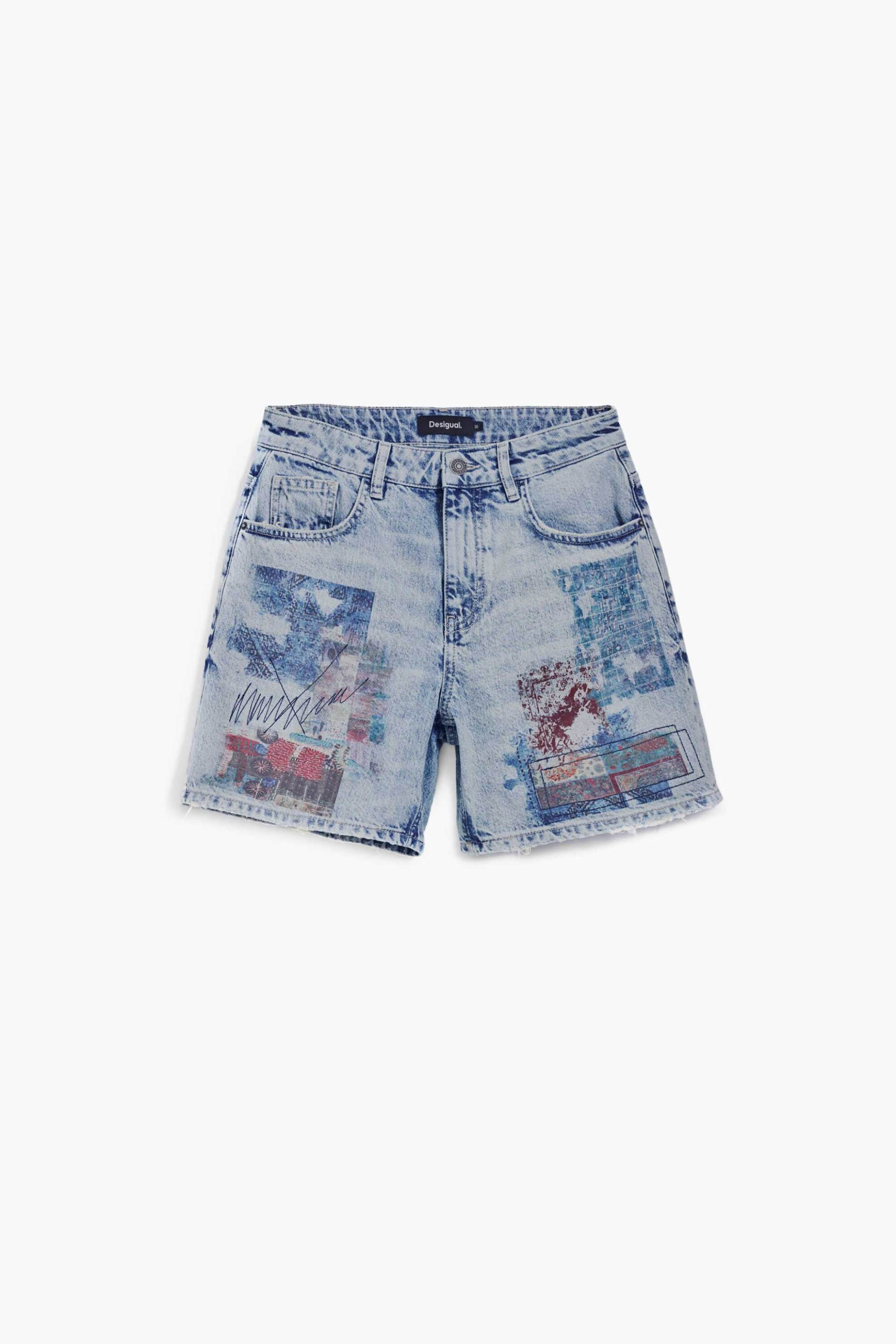 DESIGUAL Desigual γυναικεία τζιν βερμούδα με ethnic print "Inidan" - 25SWDD24 Γαλάζιο - 4