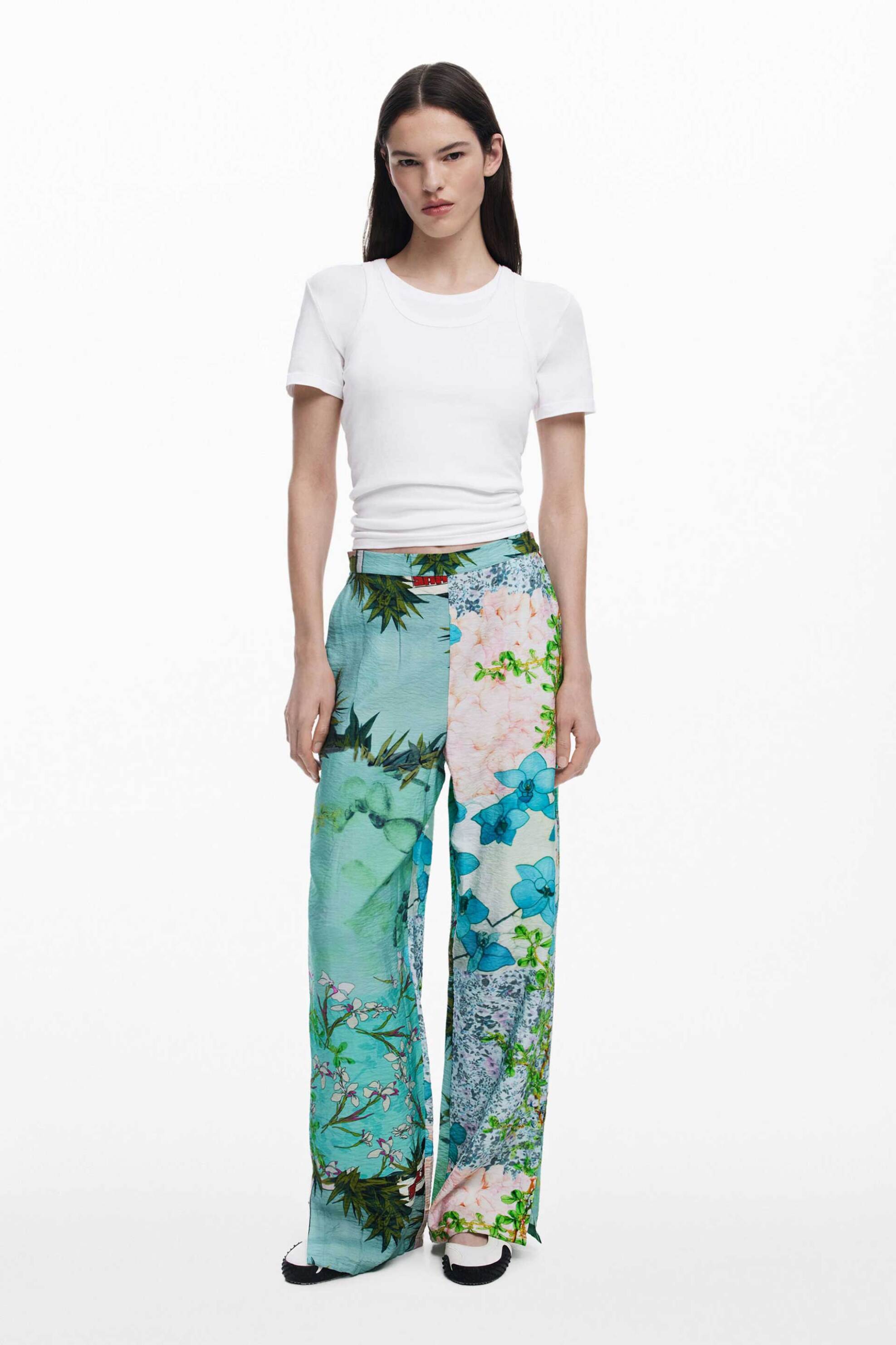 Desigual γυναικείο παντελόνι με floral σχέδιο "Silka" - 25SWPW10 Πράσινο