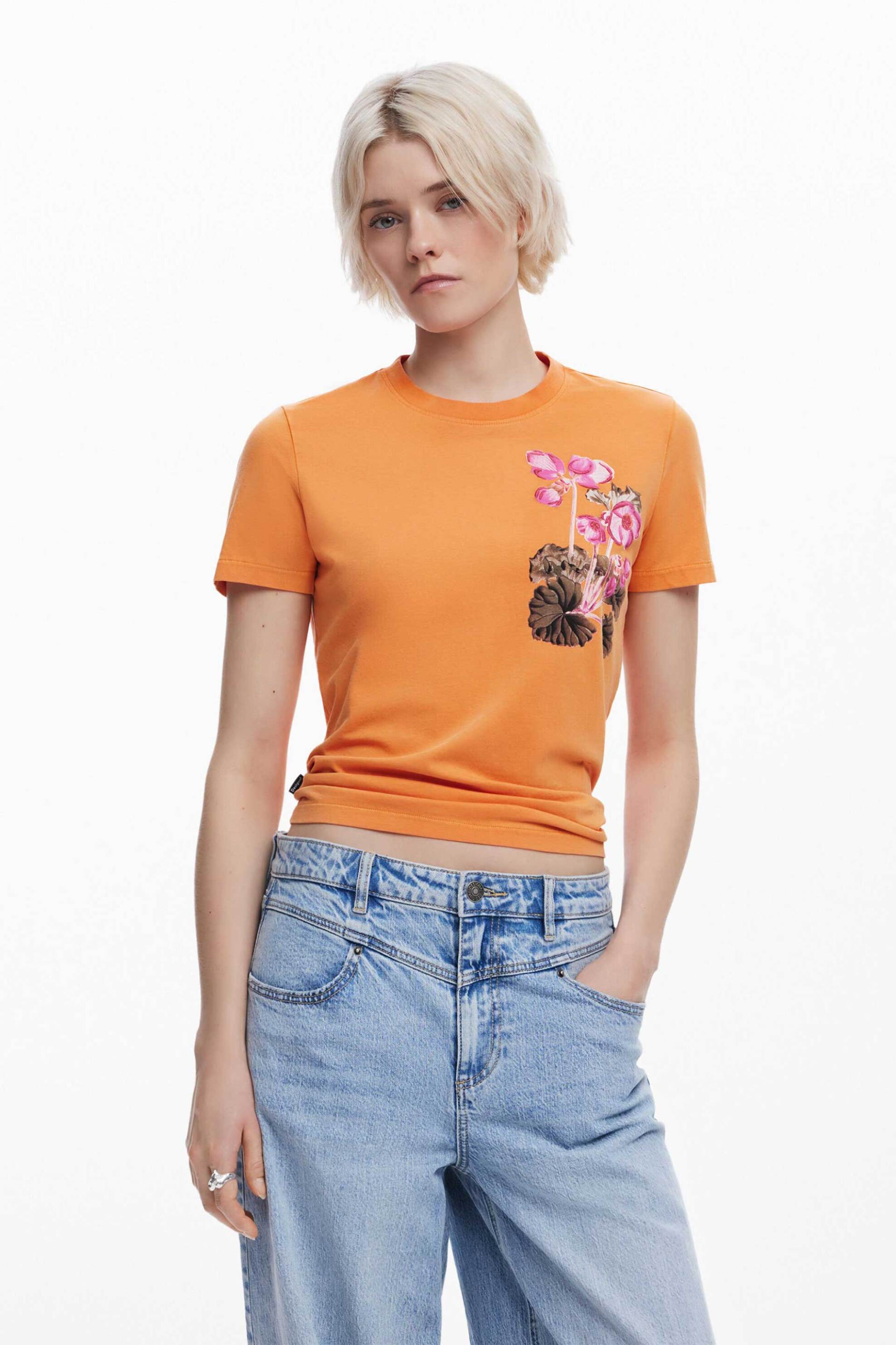 Desigual γυναικείο T-shirt με floral print "Botanical" - 25SWTK48 Πορτοκαλί