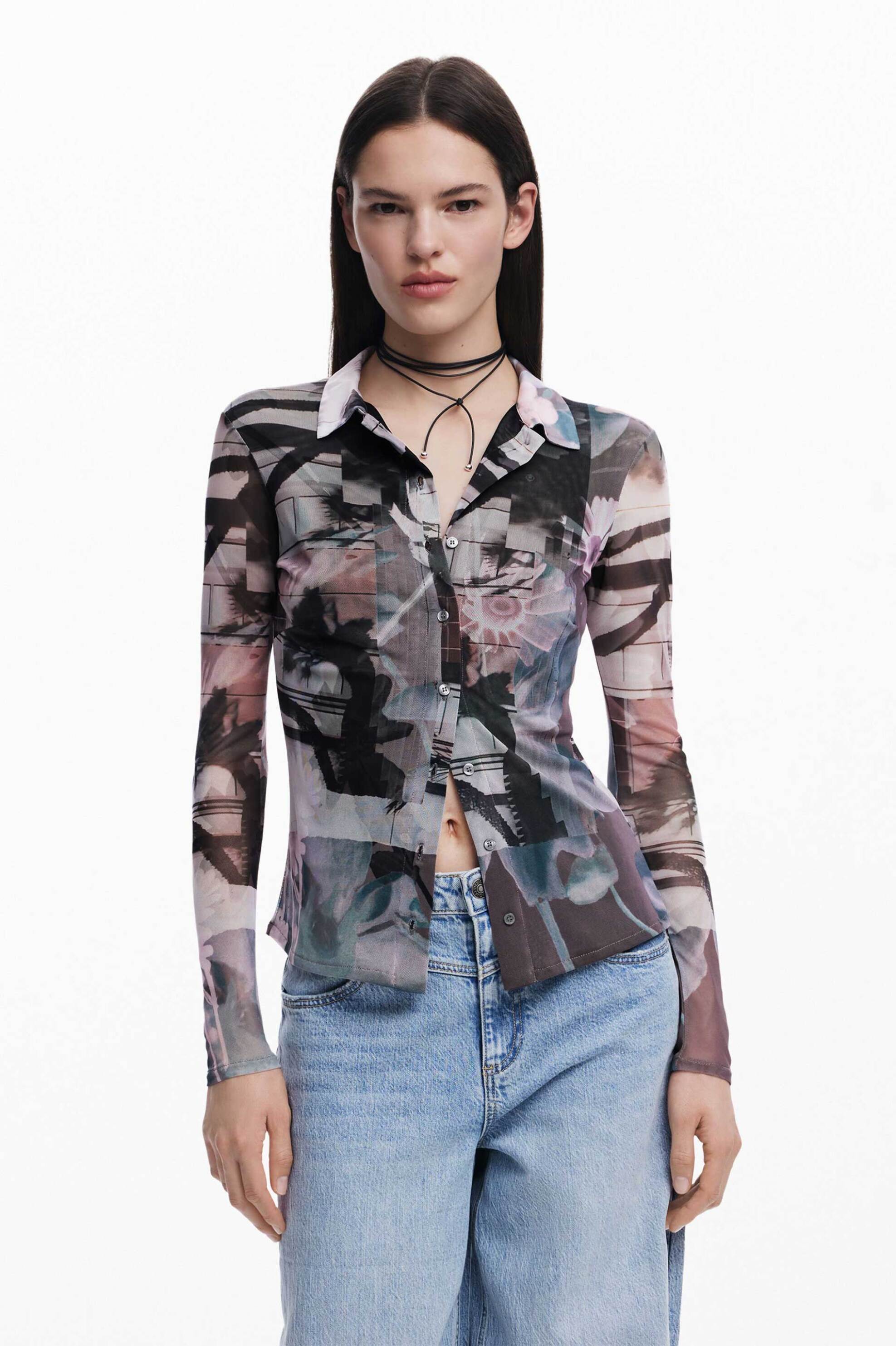 DESIGUAL Desigual γυναικείο πουκάμισο από τούλι με print 
