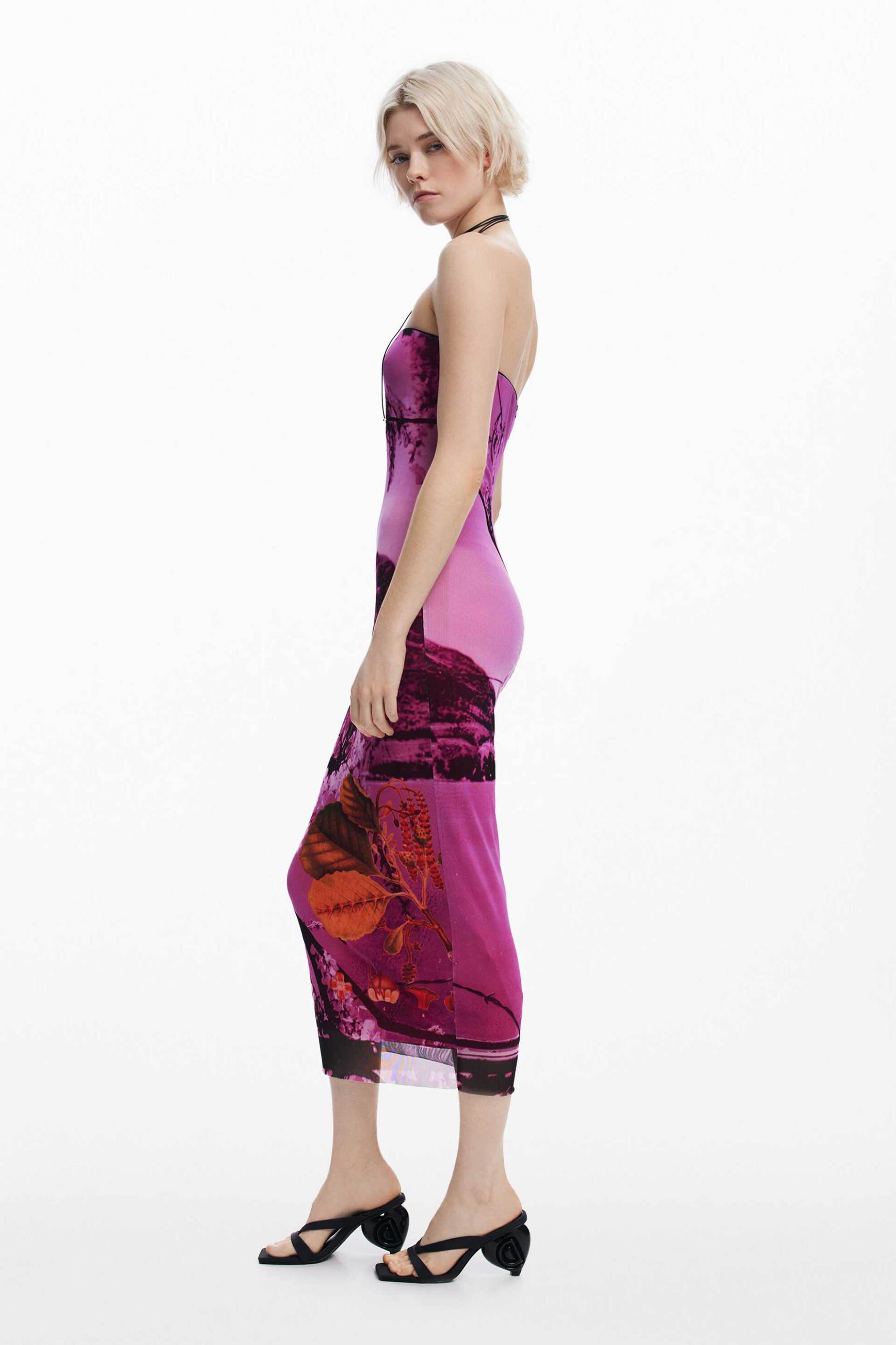 DESIGUAL Desigual γυναικείο φόρεμα midi στράπλες με print "Lakecomo" - 25SWVK39 Ροζ - 2