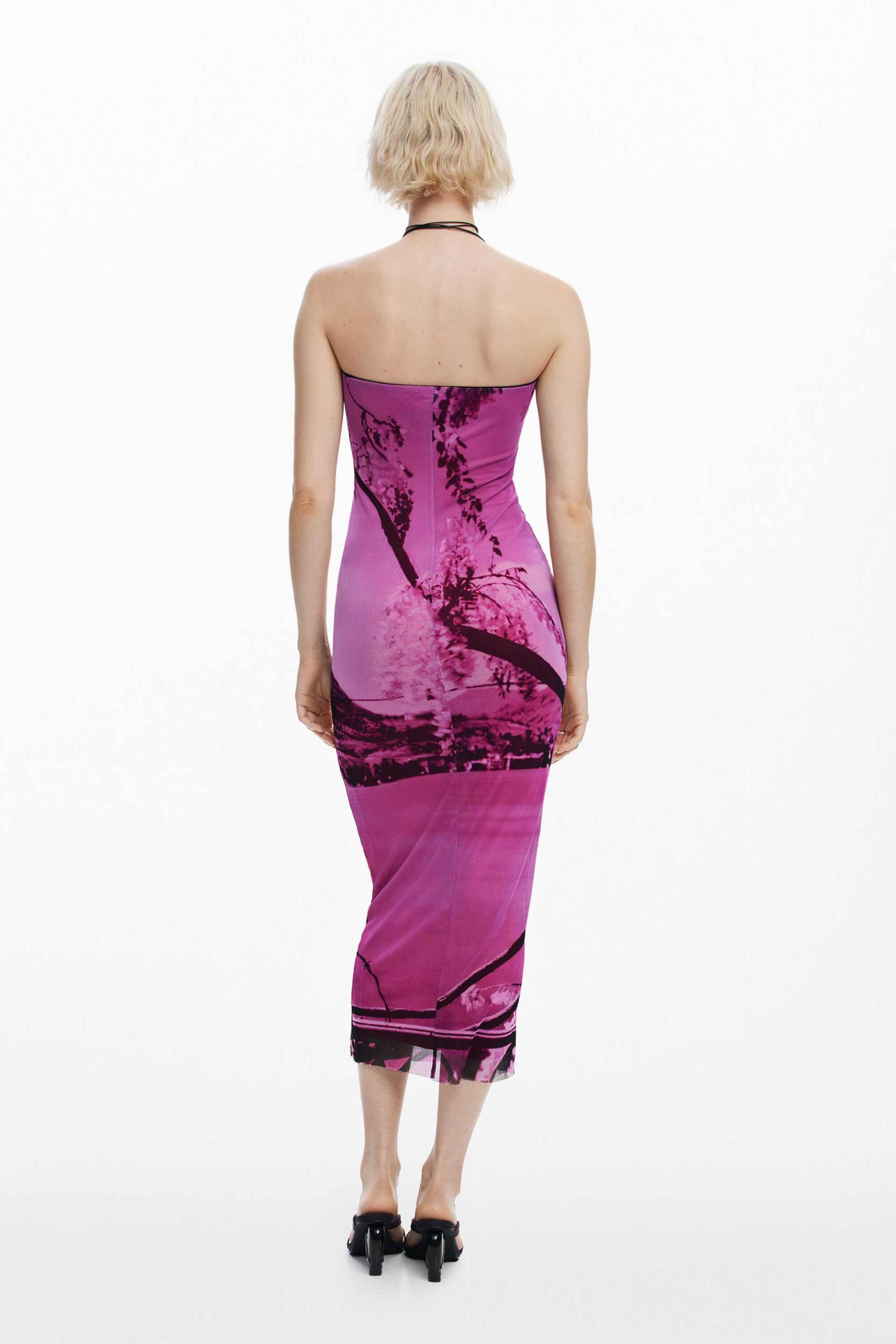 DESIGUAL Desigual γυναικείο φόρεμα midi στράπλες με print "Lakecomo" - 25SWVK39 Ροζ - 3