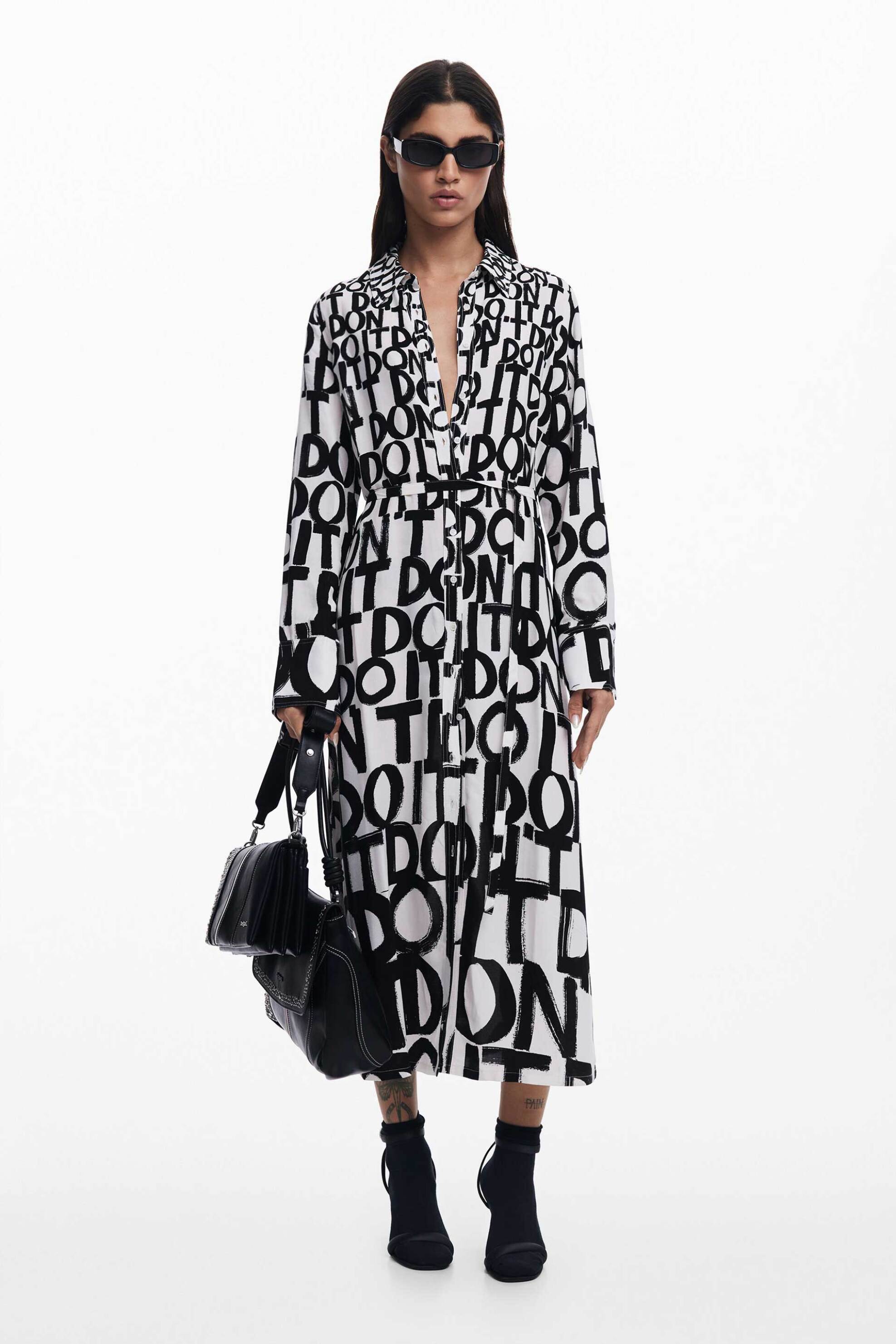Desigual γυναικείο φόρεμα midi σεμιζιέ με all-over print "Tripoli" - 25SWVW40 Λευκό