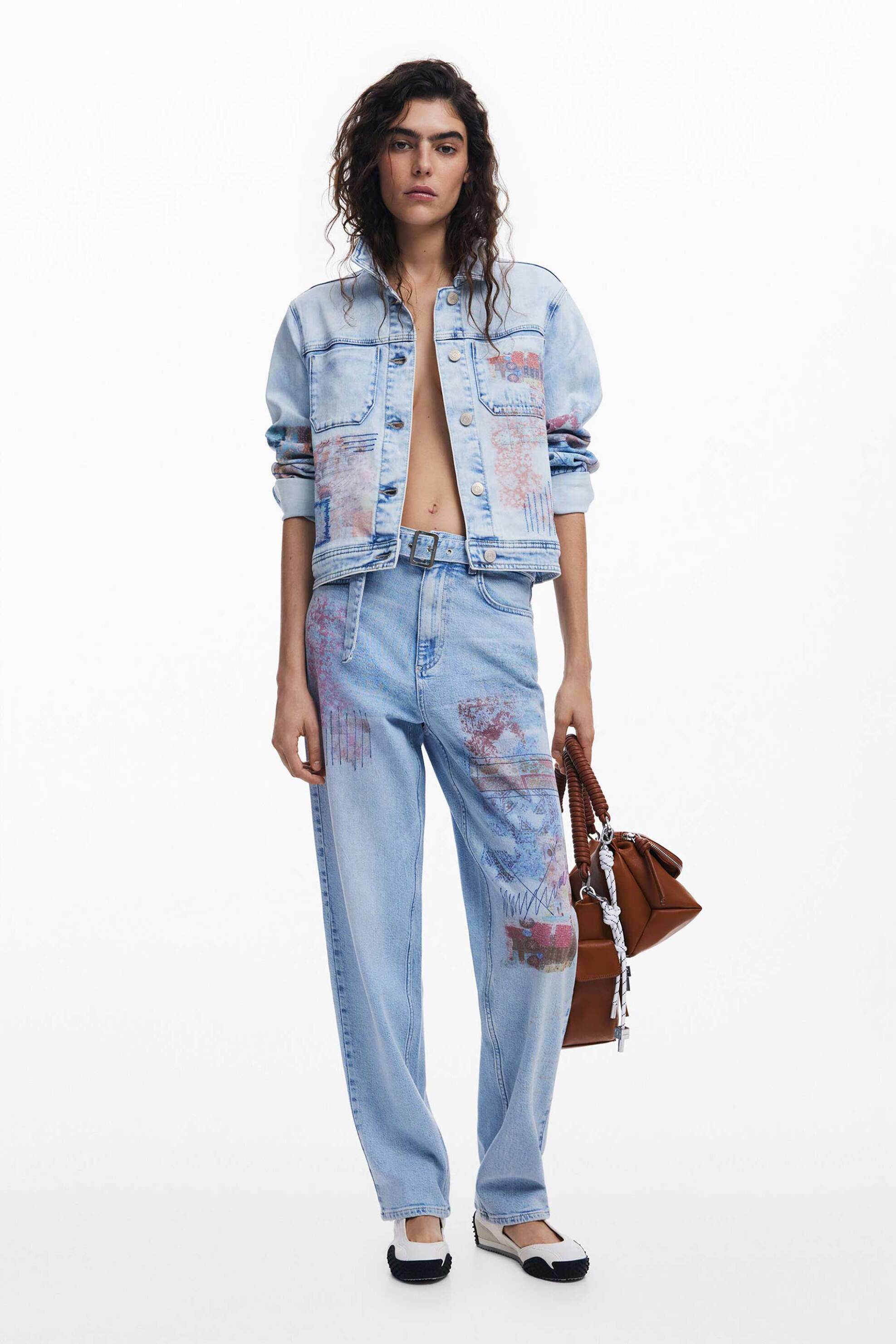 DESIGUAL Desigual γυναικείo τζιν παντελόνι με ζώνη και print 