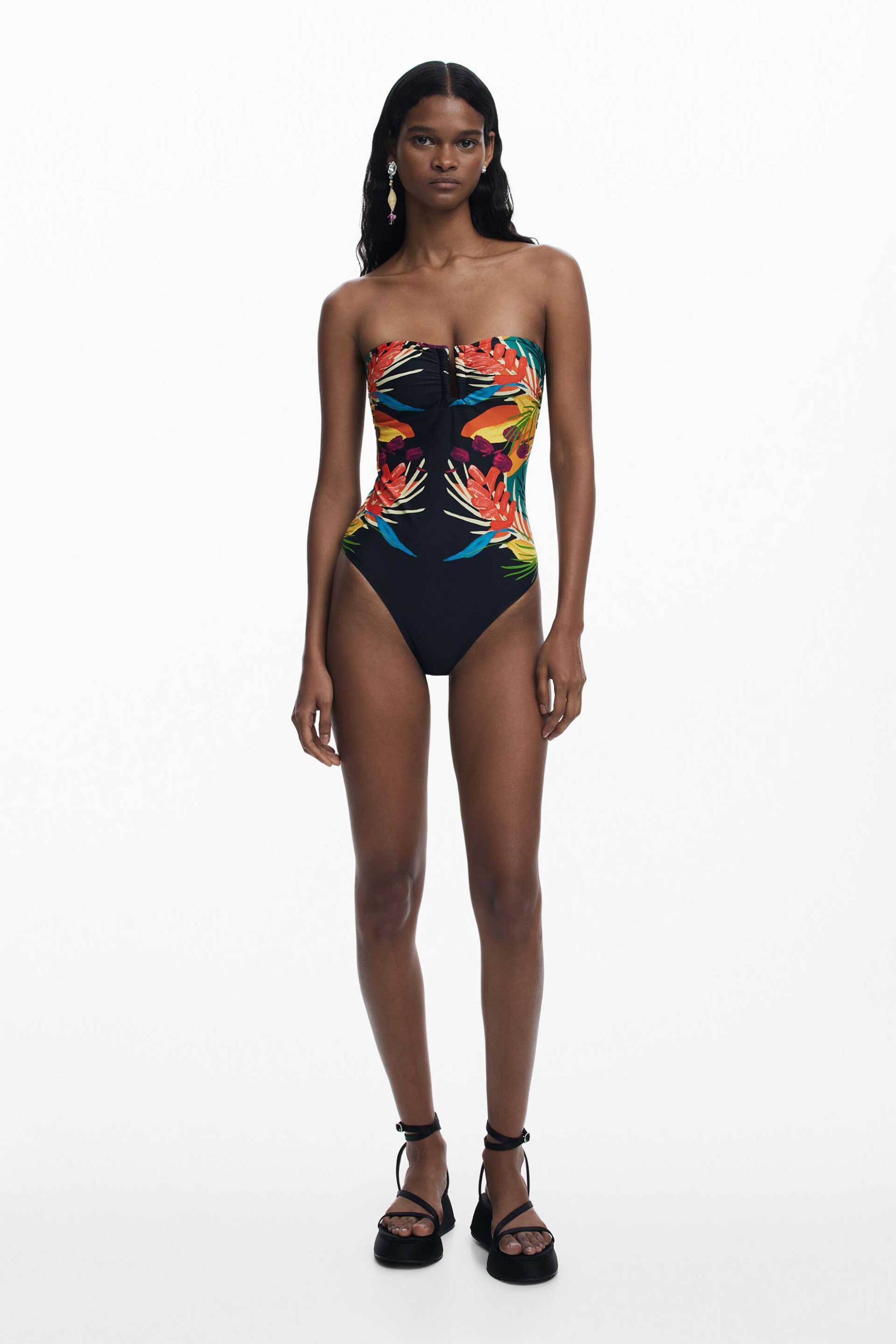 DESIGUAL Desigual γυναικείο μαγιό ολόσωμο με tropical print "Bahamas II" - 25SWMK09 Μαύρο