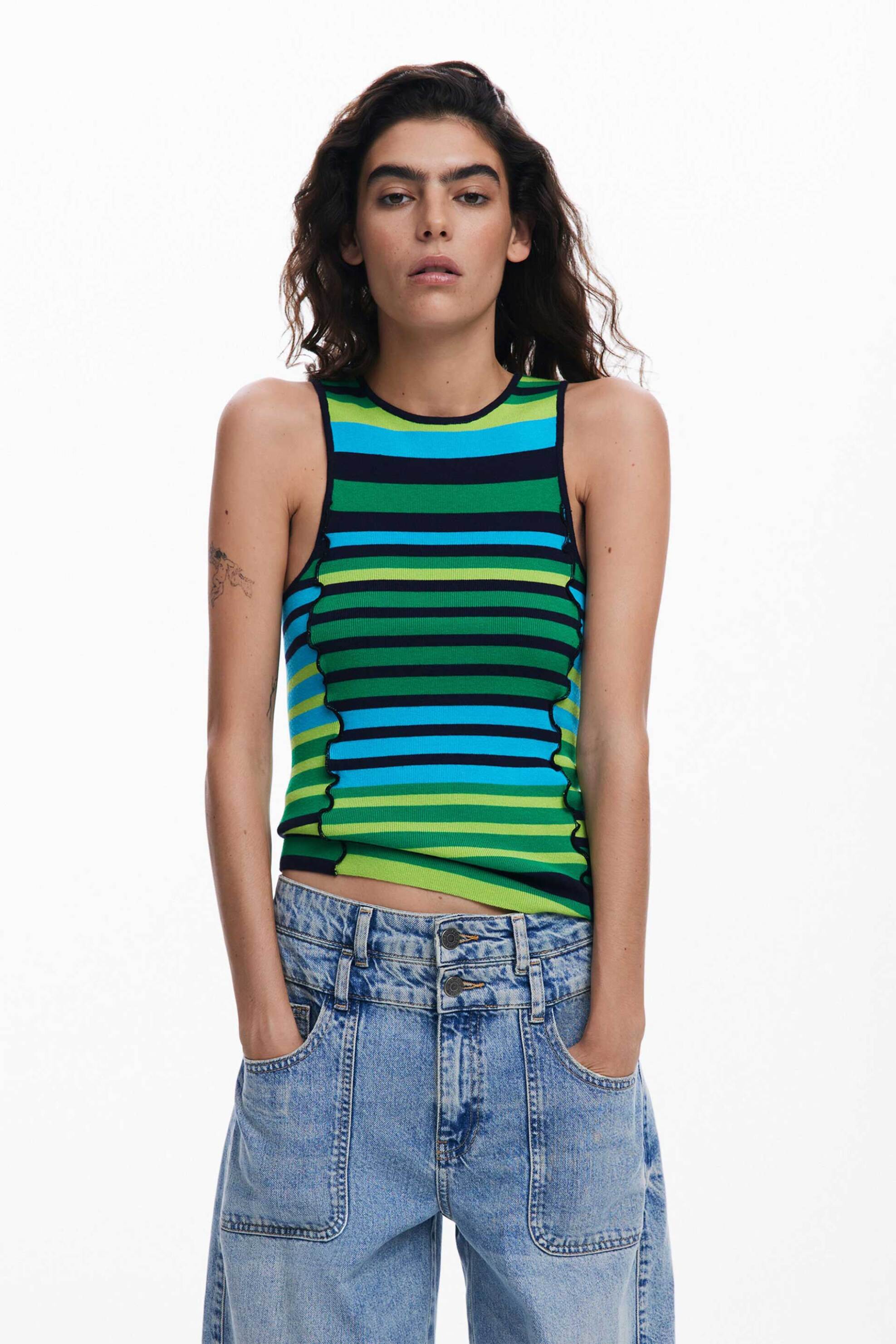 DESIGUAL Desigual γυναικείο τοπ με ριγέ σχέδιο "Uruguay" - 25SWTK56 Πράσινο - 2