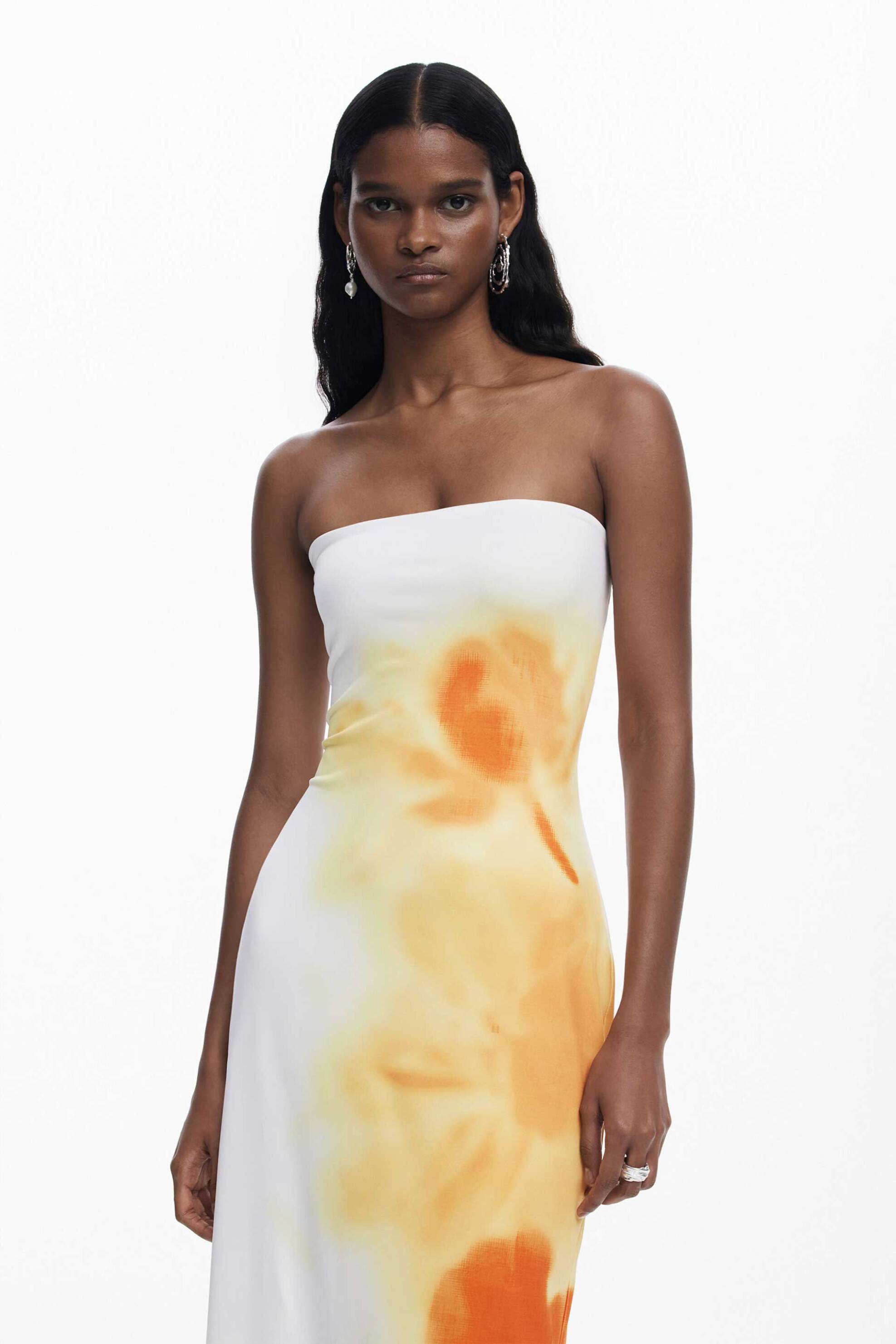 Desigual γυναικείο φόρεμα midi στραπλές με print 