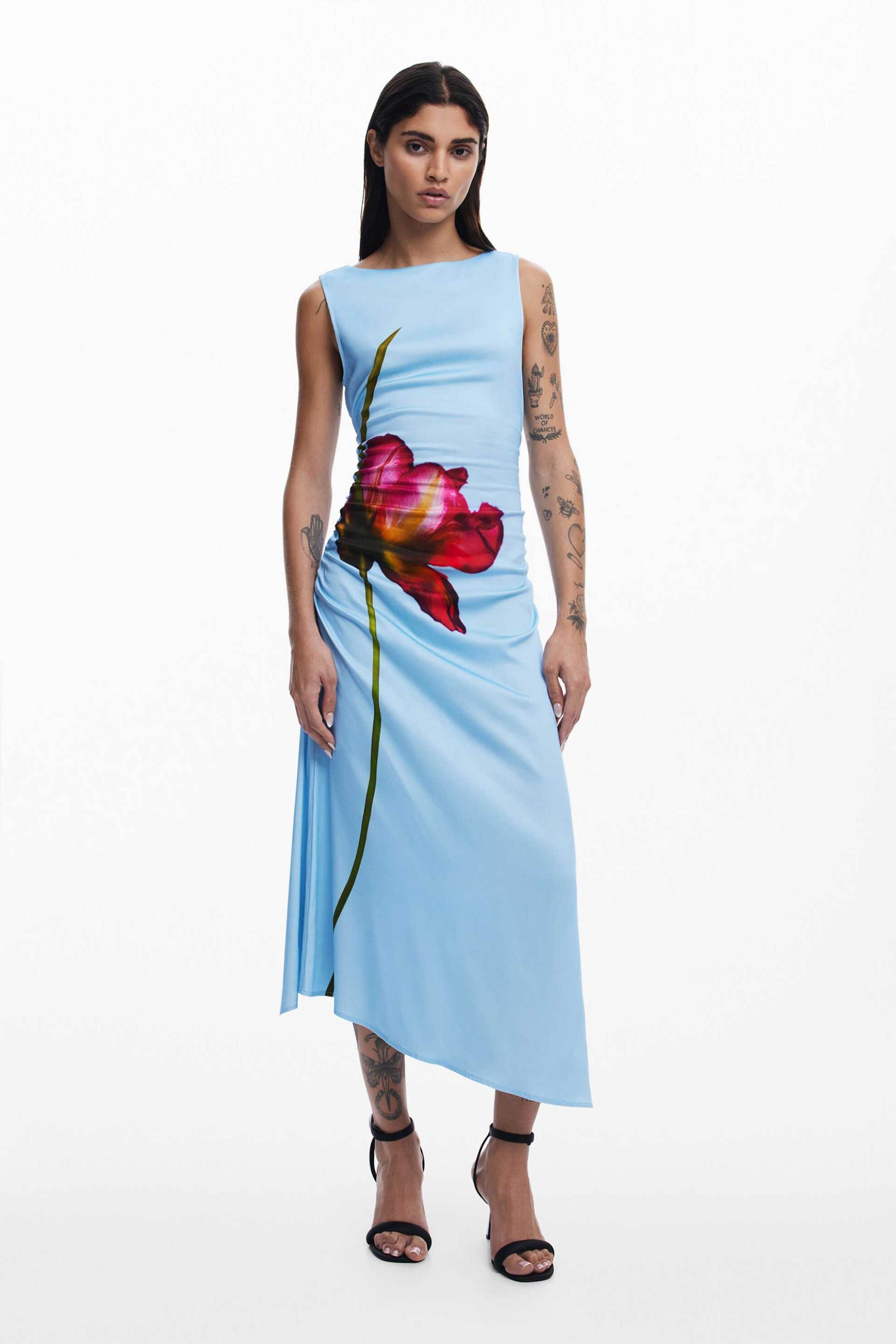 Desigual γυναικείο φόρεμα midi με floral print "Reims" - 25SWVW07 Γαλάζιο