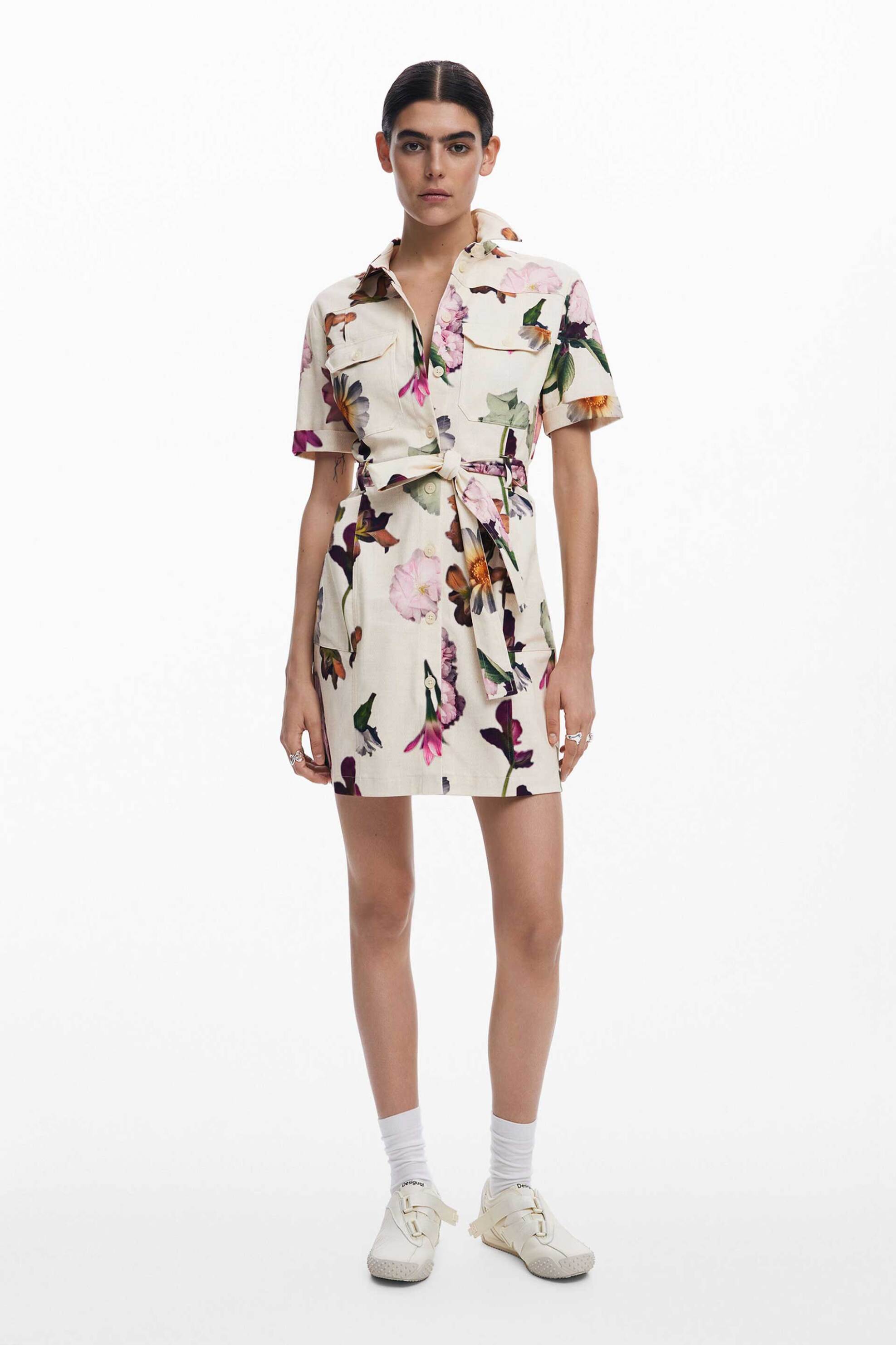 Desigual γυναικείο φόρεμα σεμιζιέ mini με print "Monicawhite" - 25SWVW13 Λευκό