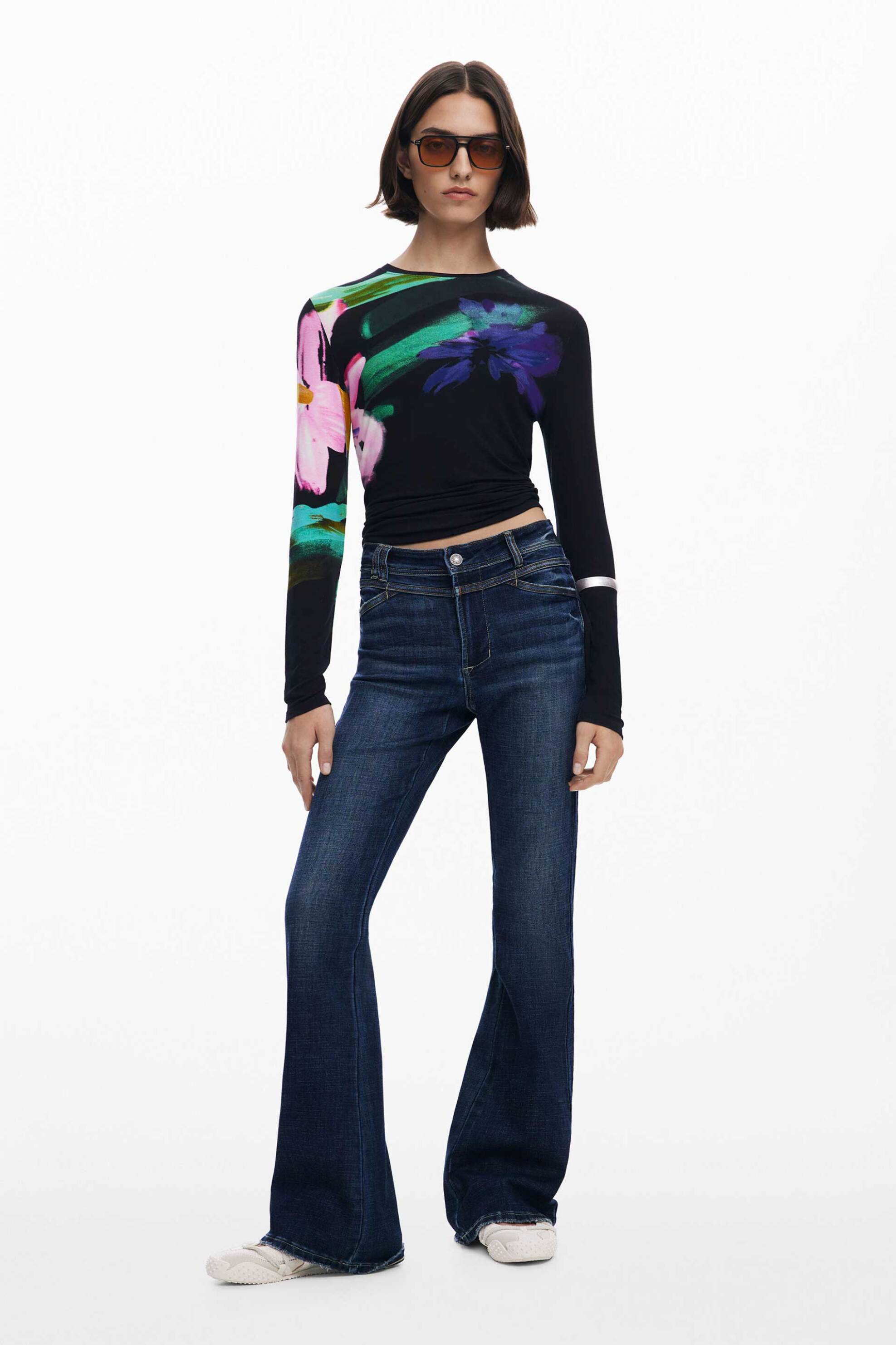 DESIGUAL Desigual γυναικείo τζιν παντελόνι καμπάνα Flare Fit "Flairy" - 25WWDD09 Denim Blue Σκούρο