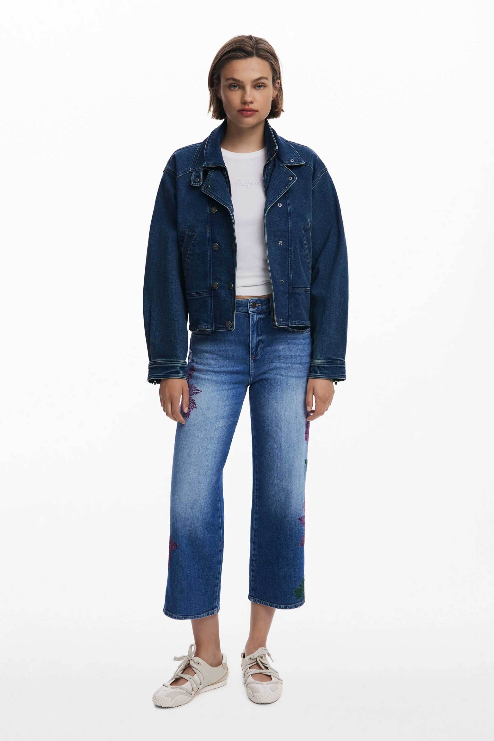 DESIGUAL Desigual γυναικείo τζιν παντελόνι culotte με floral κεντήματα "Botani" - 25WWDD21 Denim Blue