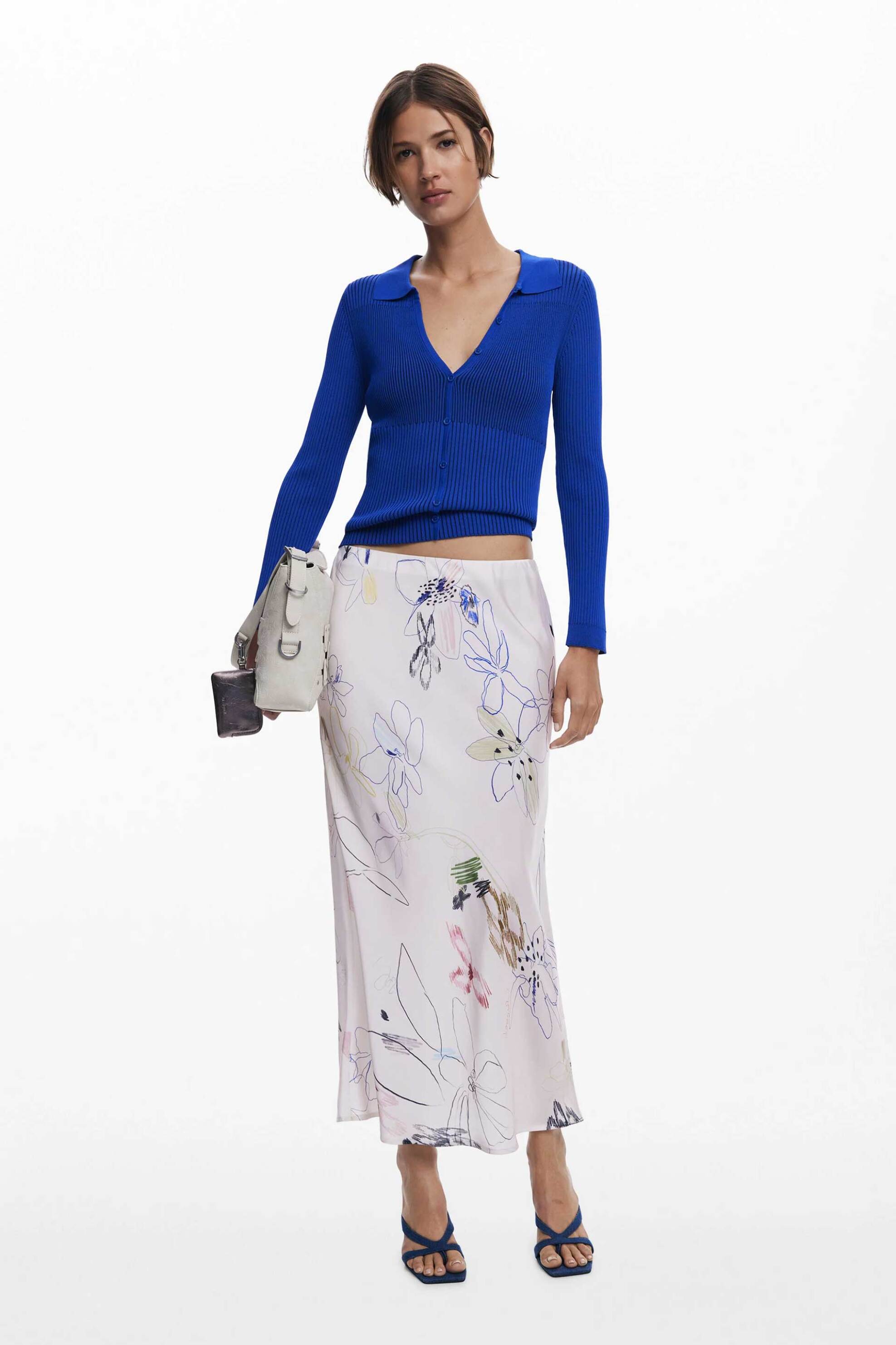 DESIGUAL Desigual γυναικεία midi φούστα με floral print Straight Fit "Paul" - 25WWFW07 Λευκό