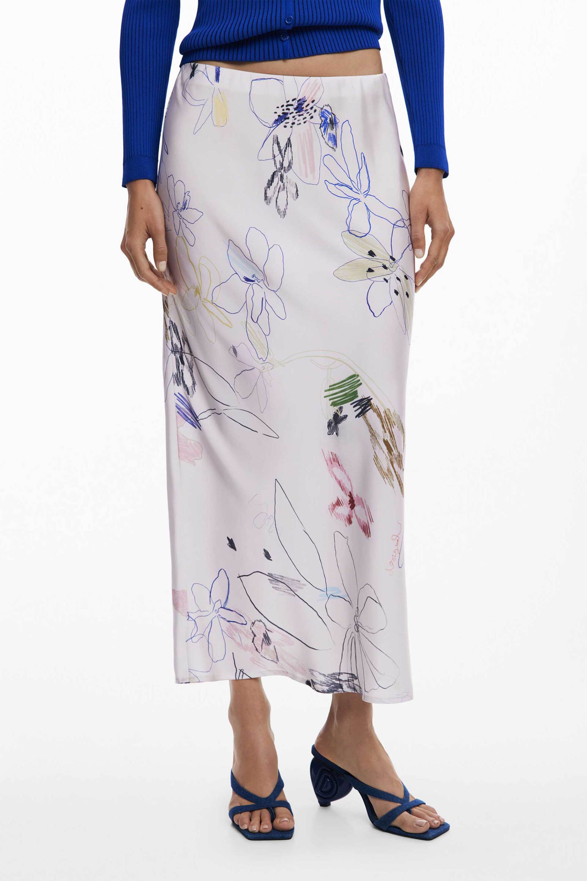 Desigual γυναικεία midi φούστα με floral print Straight Fit "Paul" - 25WWFW07 Λευκό φωτογραφία