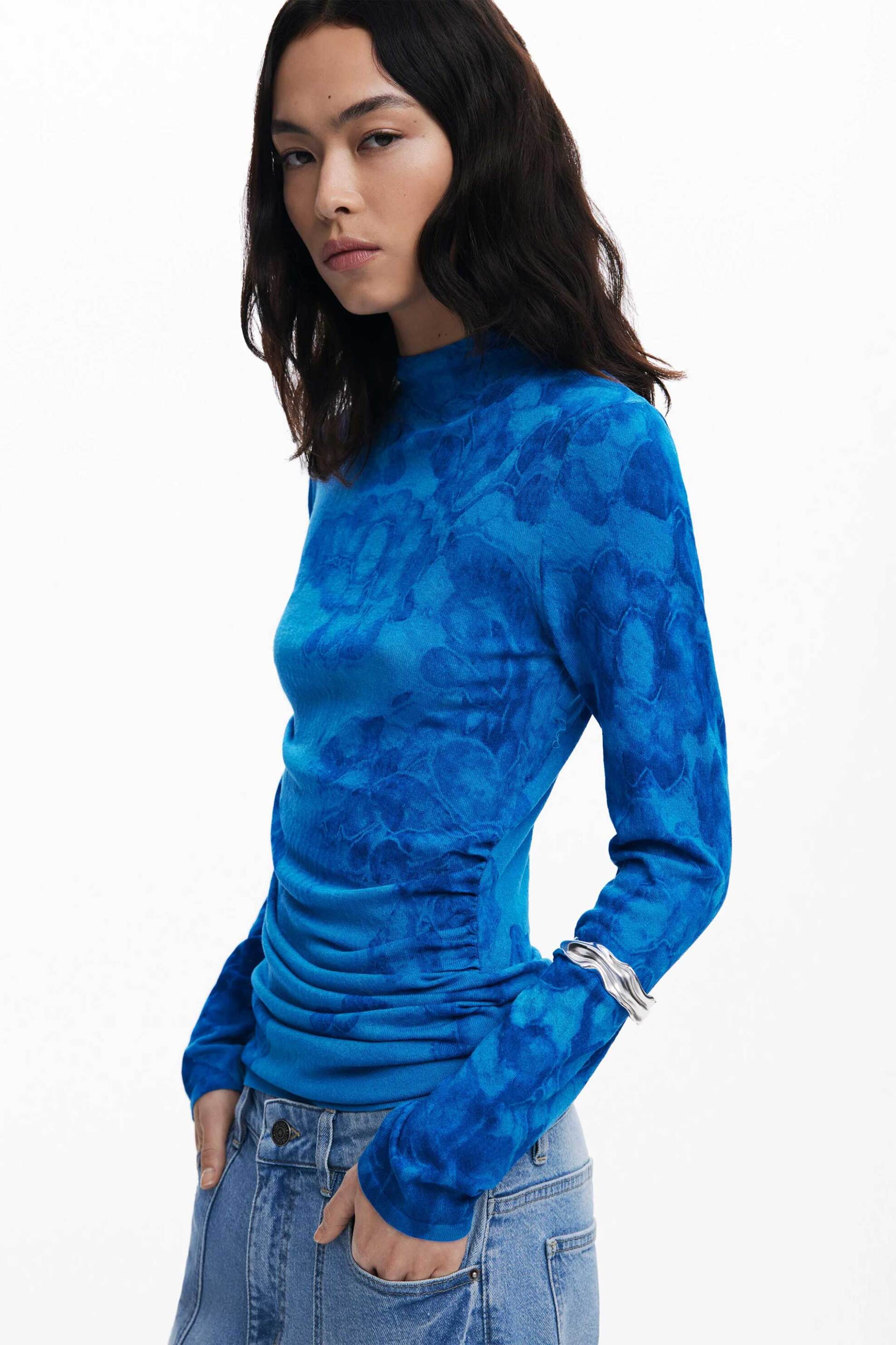 Desigual γυναικείo λεπτό πουλόβερ με floral print Regular Fit "Ottawa" - 25WWJF38 Μπλε Σκούρο φωτογραφία