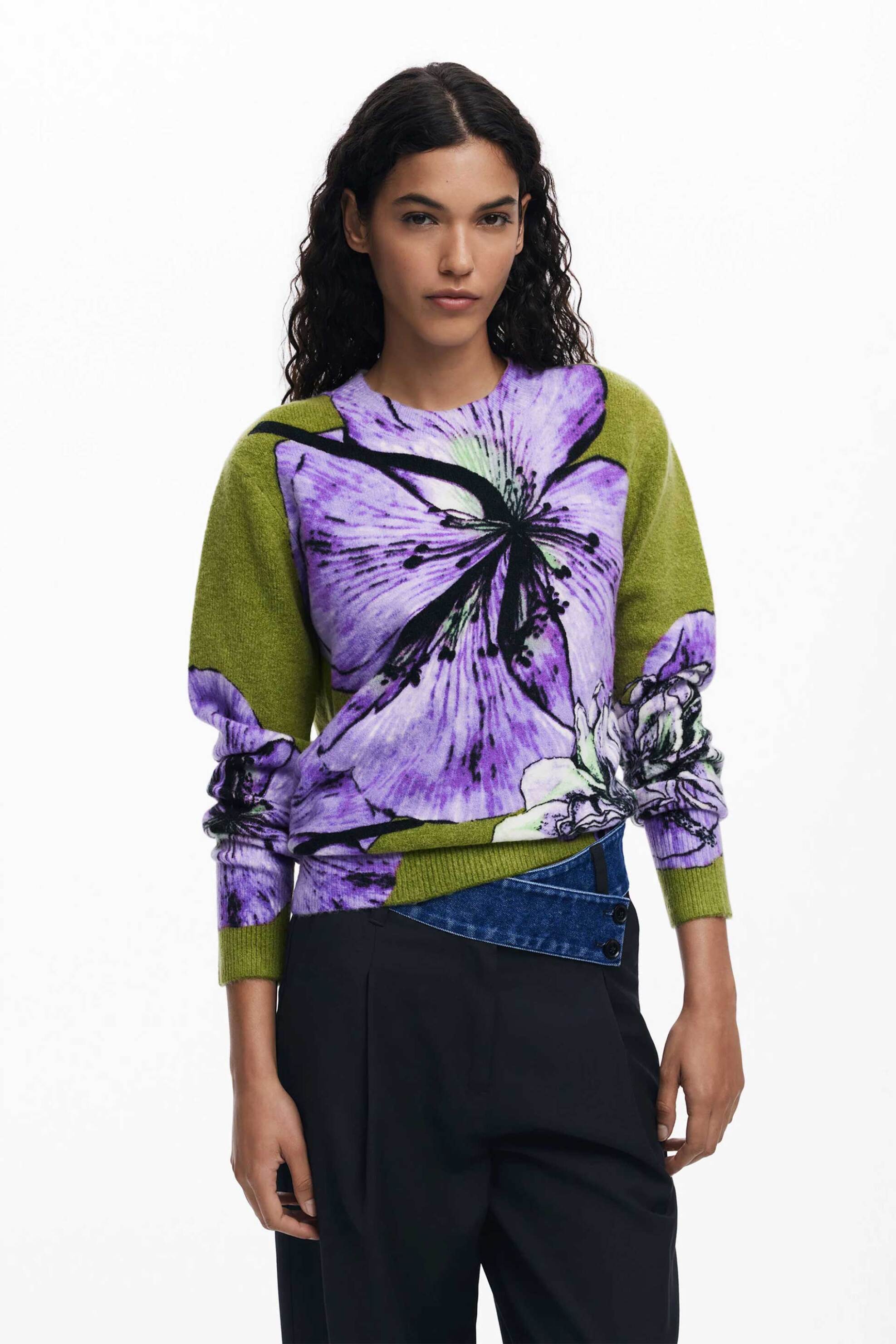 DESIGUAL Desigual γυναικείo πουλόβερ με floral print Regular Fit "Orquidea Lacroix" - 25WWJF42 Πολύχρωμο
